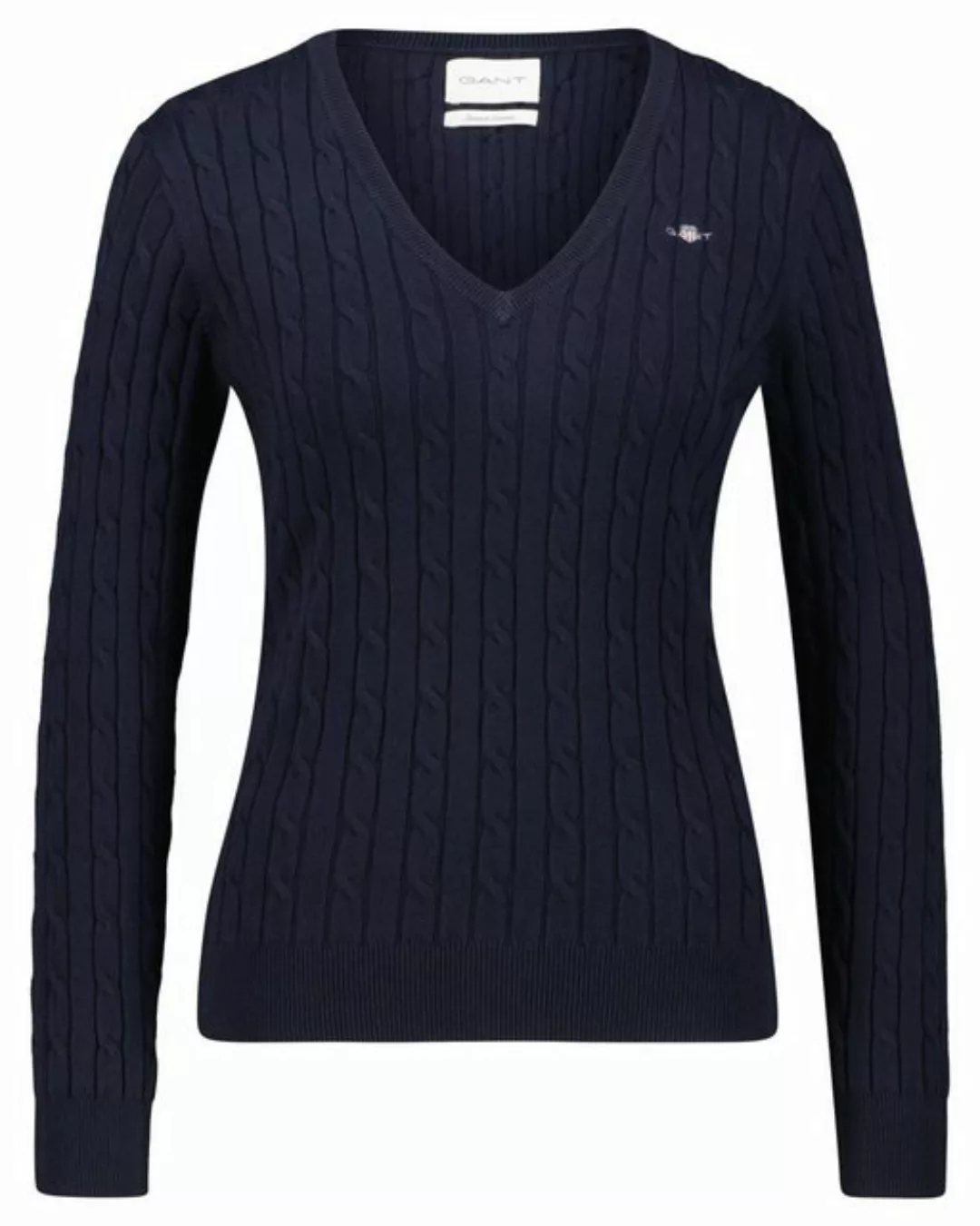 Gant Strickpullover Damen Strickpullover STRETCH COTTON CABLE V-NECK (1-tlg günstig online kaufen