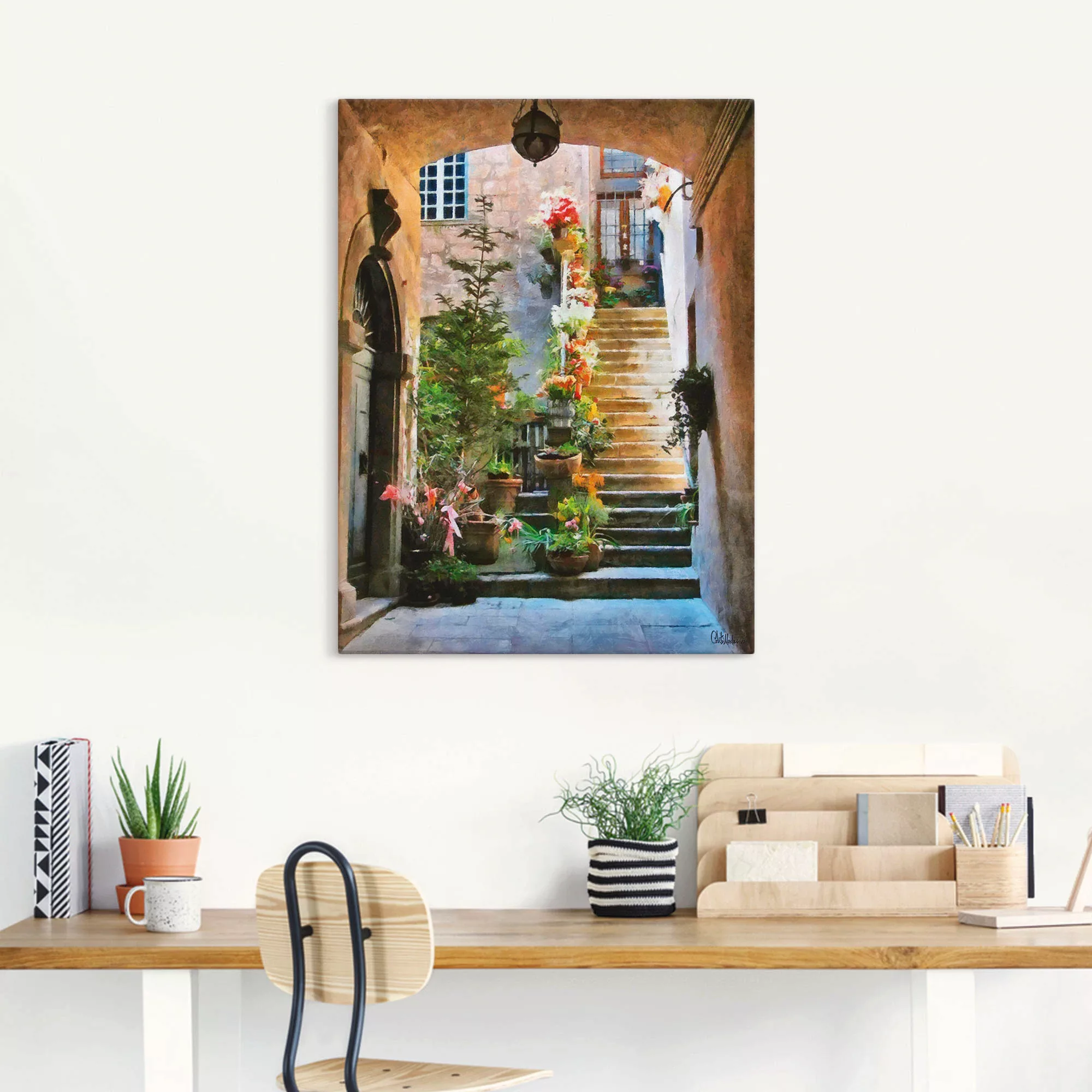 Artland Wandbild "Treppe mit Blumen", Elemente der Architektur, (1 St.) günstig online kaufen