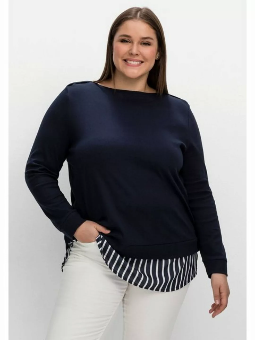Sheego Langarmshirt "Große Größen", mit Ansatz aus Blusenstoff günstig online kaufen