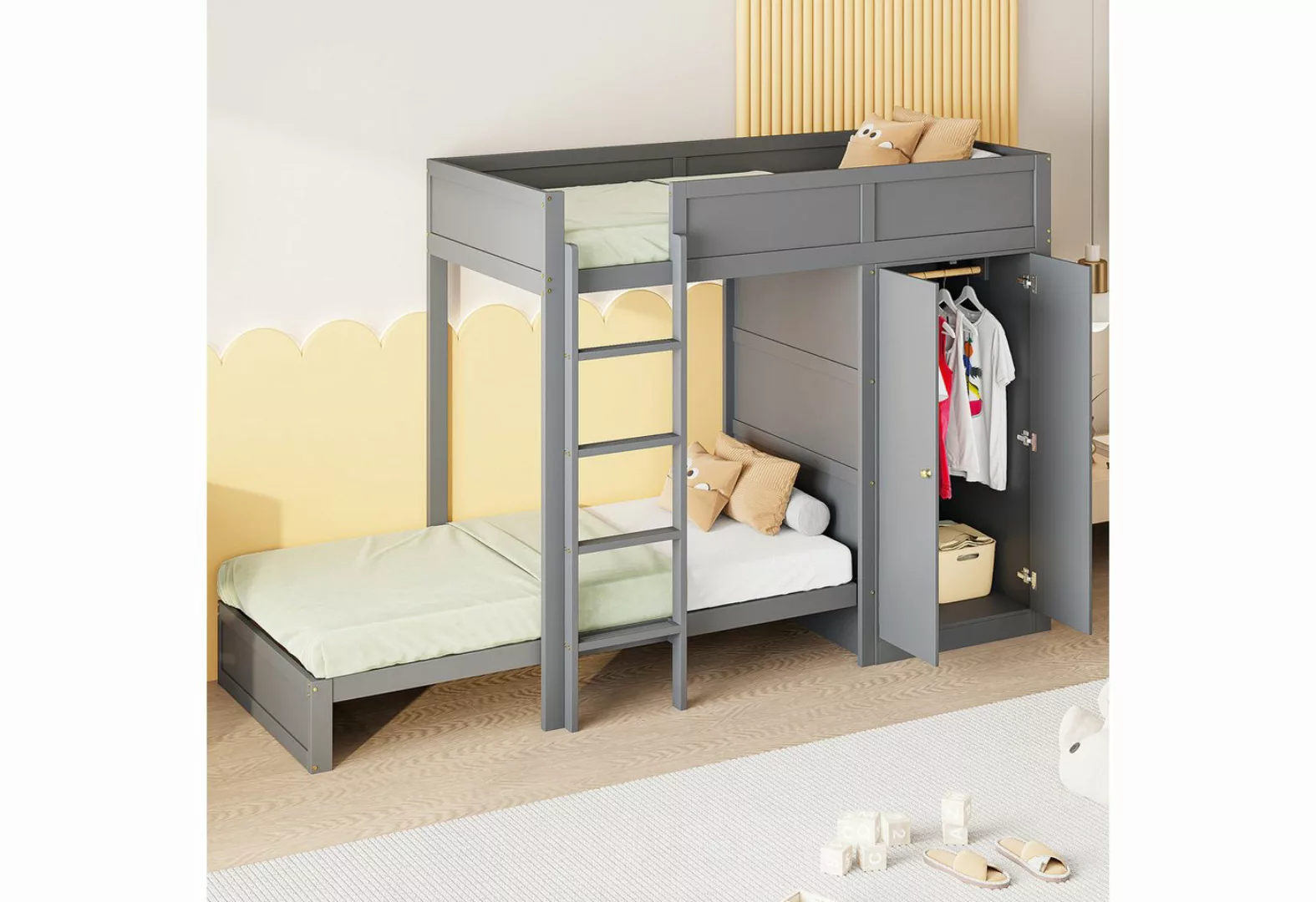 Gotagee Kinderbett Etagenbett 90x200cm Einzelbett mit Kleiderschrank Jugend günstig online kaufen