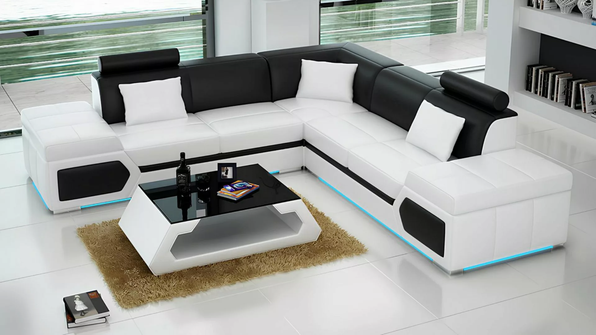 JVmoebel Sofa Ledersofa L-Form Couch Wohnlandschaft Ecksofa Garnitur Design günstig online kaufen