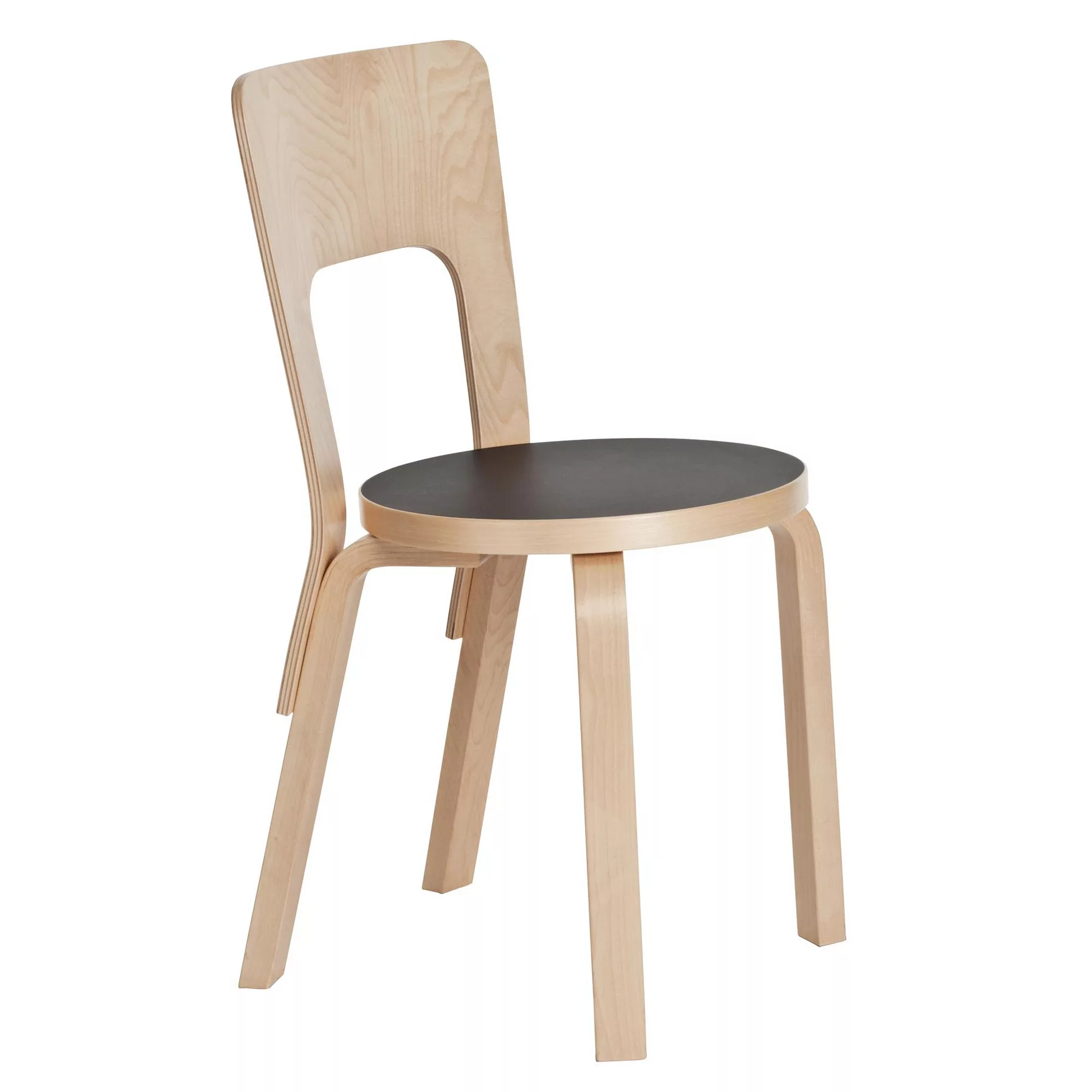 Artek - 66 Stuhl Gestell klar lackiert - schwarz, natur/Sitzfläche Linoleum günstig online kaufen