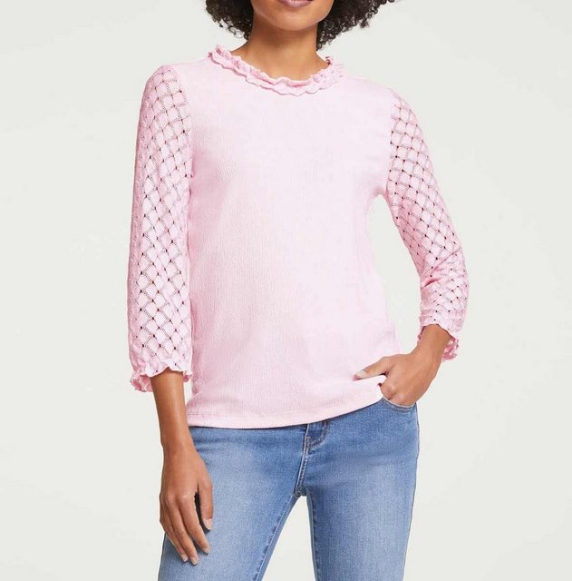 heine Print-Shirt LINEA TESINI Damen Designer-Shirt m. Spitze, rosa günstig online kaufen