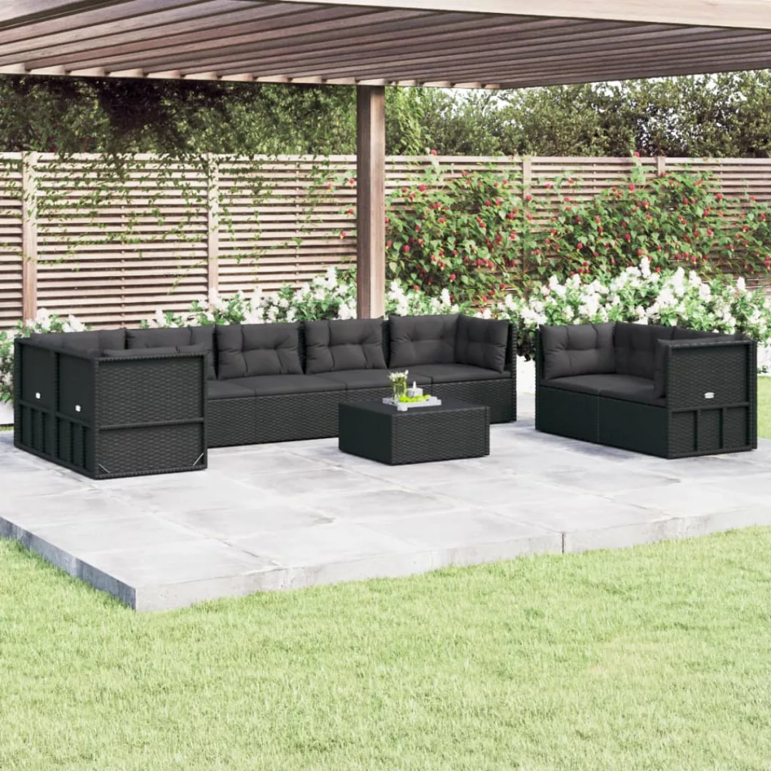 Vidaxl 8-tlg. Garten-lounge-set Mit Kissen Schwarz Poly Rattan günstig online kaufen