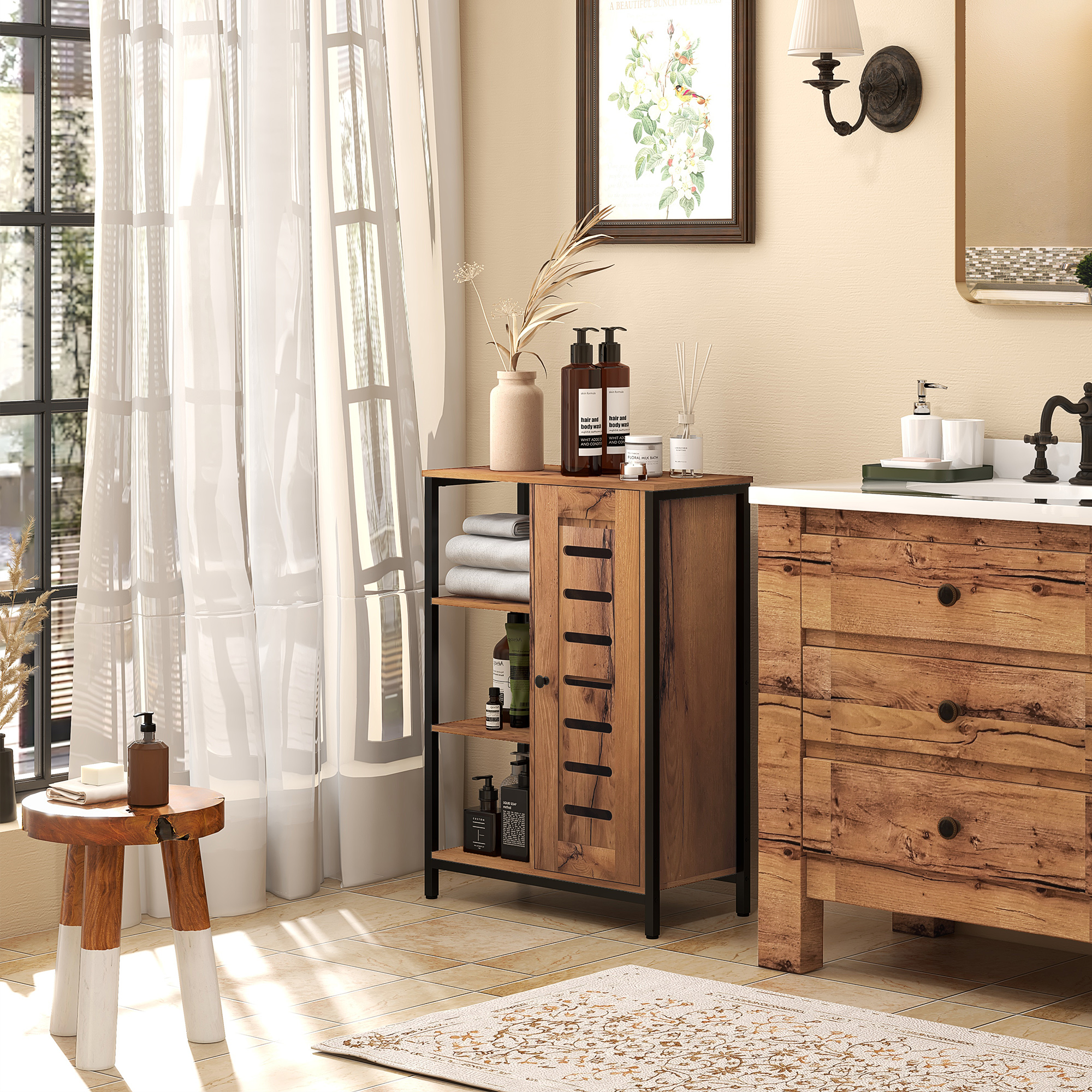 kleankin Badezimmerschrank, freistehend, industrielles Design, Stahlkonstru günstig online kaufen