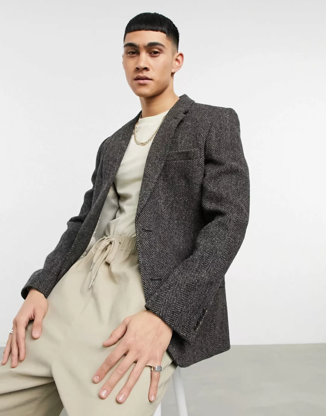 ASOS DESIGN – Schmal geschnittene Anzugjacke in Braun aus Harris-Tweed aus günstig online kaufen