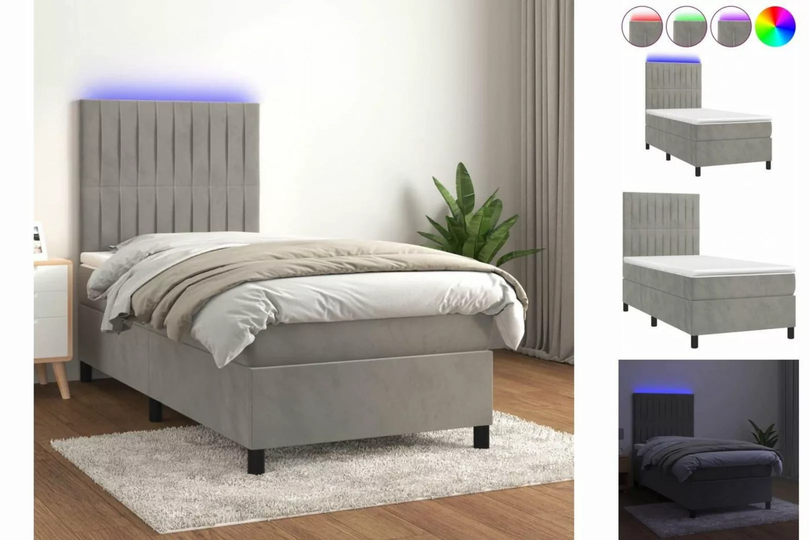 vidaXL Bett Boxspringbett mit Matratze & LED Hellgrau 80x200 cm Samt günstig online kaufen