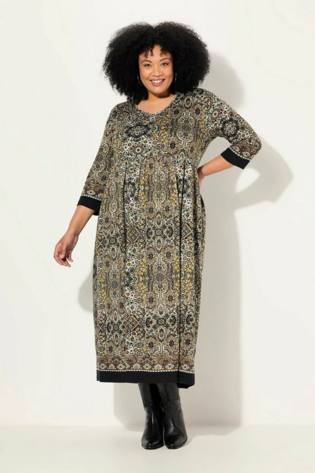 Ulla Popken Sommerkleid Jerseykleid Paisley A-Linie Tunika-Ausschnitt günstig online kaufen