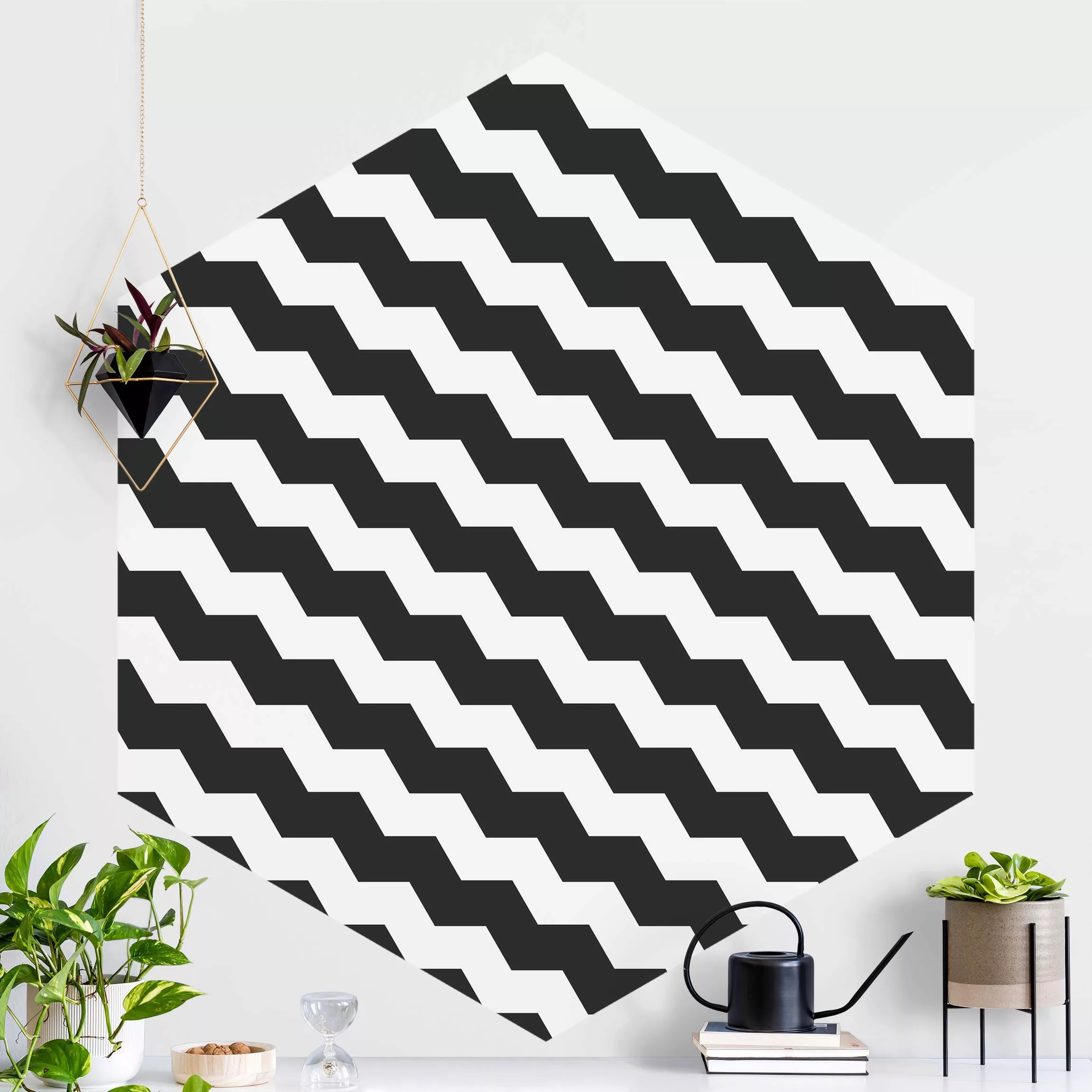 Hexagon Mustertapete selbstklebend Zick Zack Geometrie Muster Schwarz-Weiß günstig online kaufen