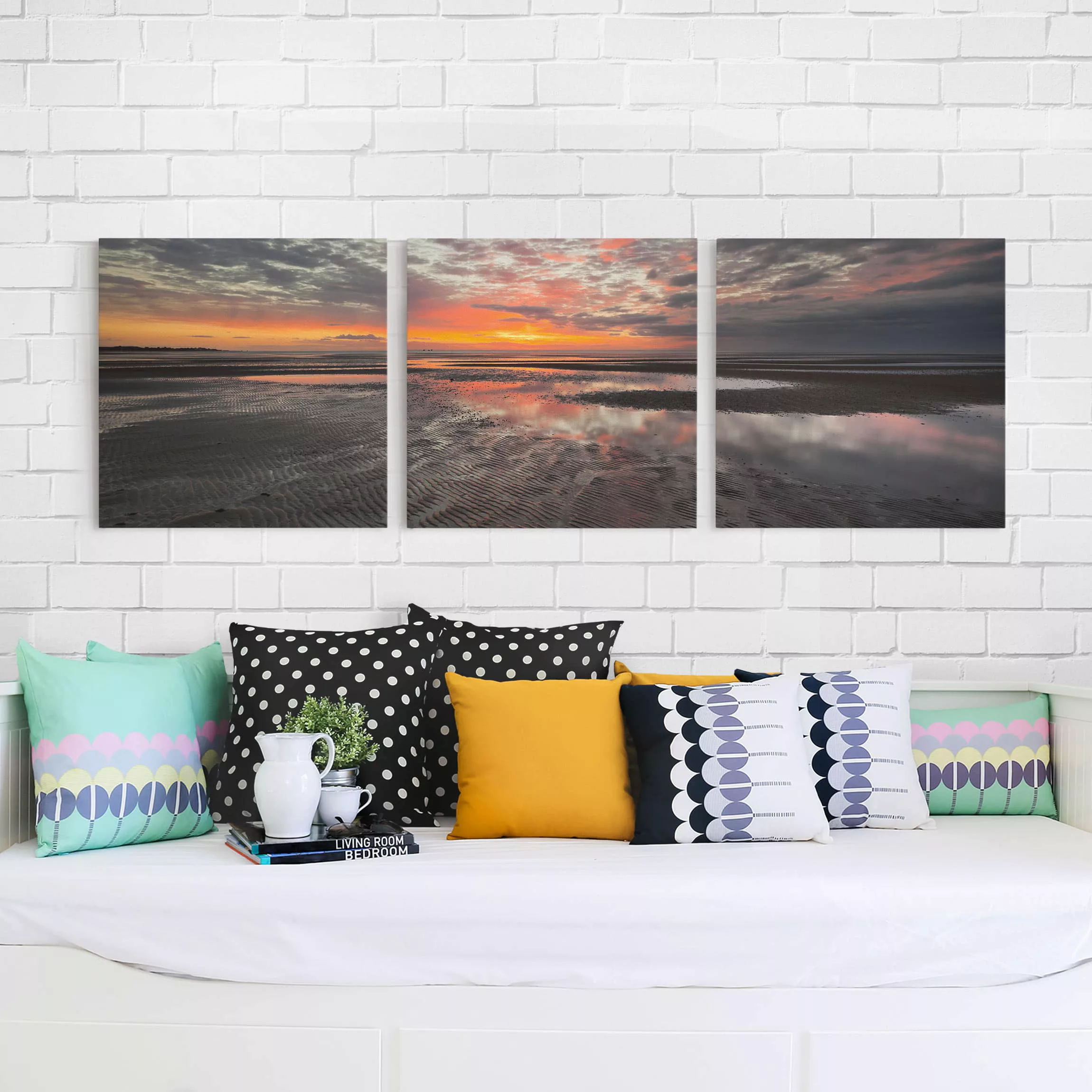 3-teiliges Leinwandbild Natur & Landschaft Sonnenaufgang im Watt günstig online kaufen