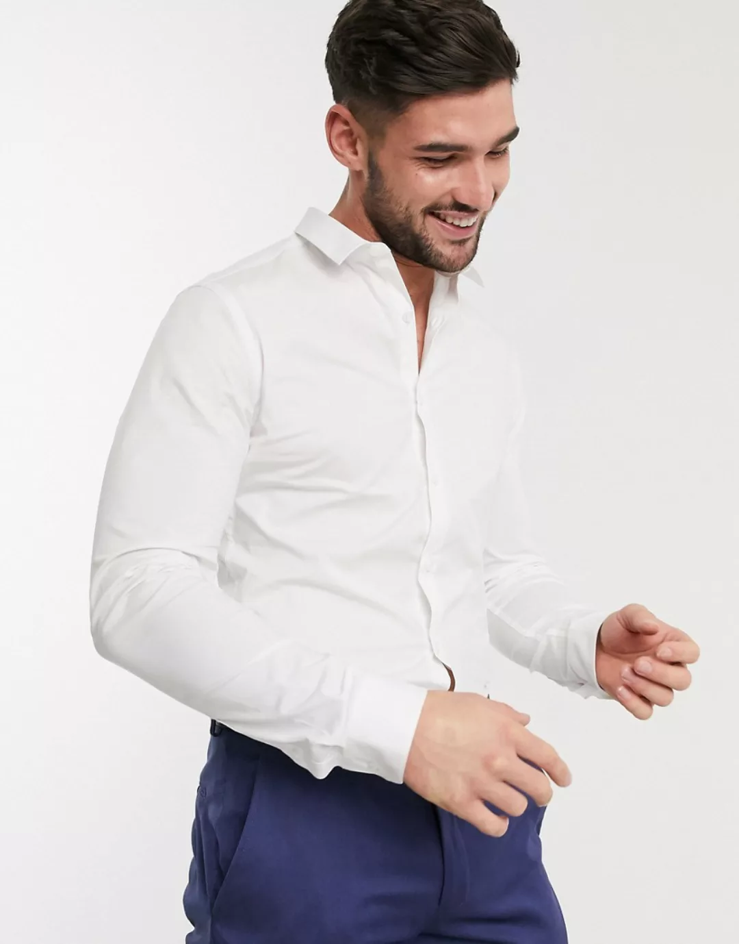 New Look – Langärmliges Muskelshirt aus Popeline in Weiß günstig online kaufen