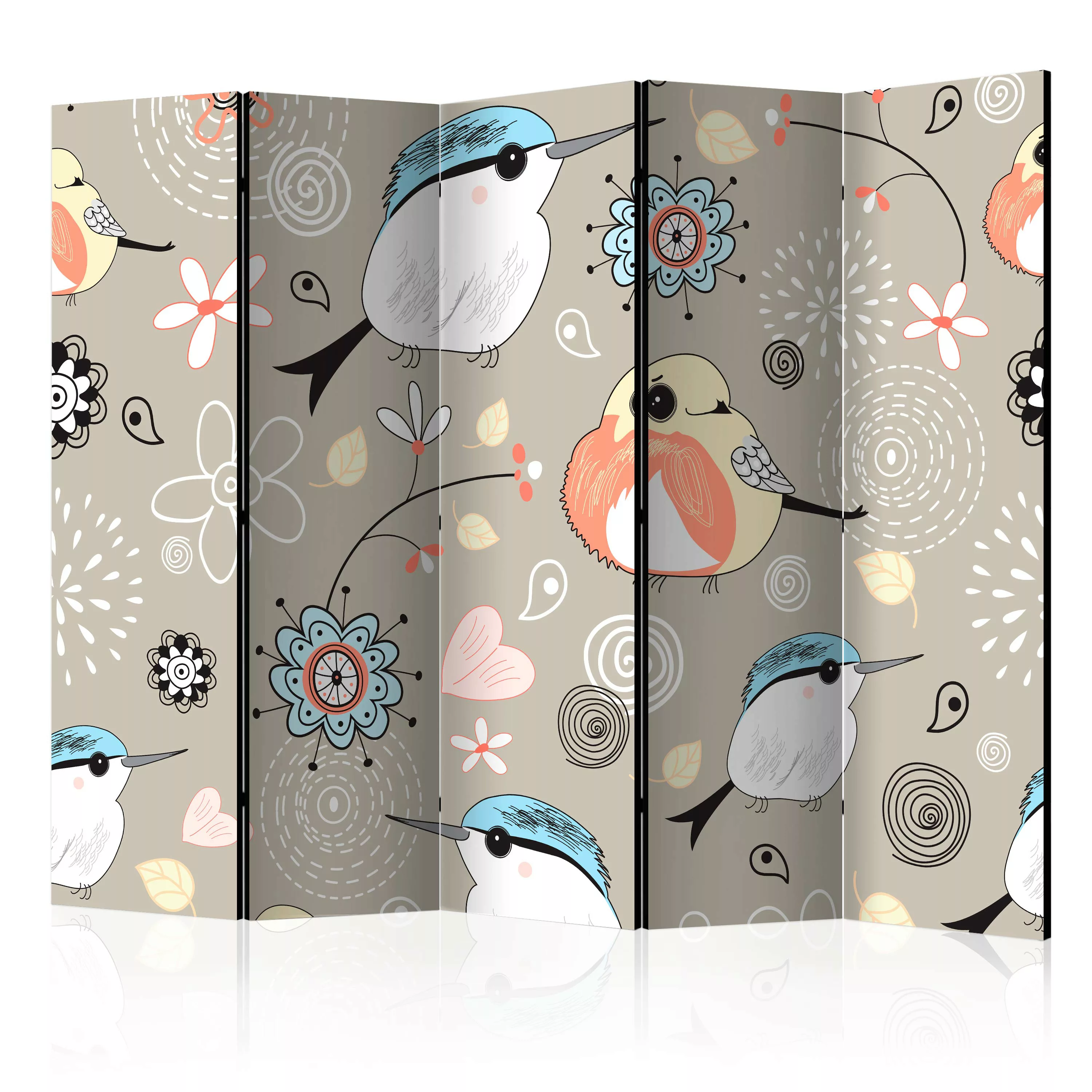 5-teiliges Paravent - Natural Pattern With Birds Ii [room Dividers] günstig online kaufen