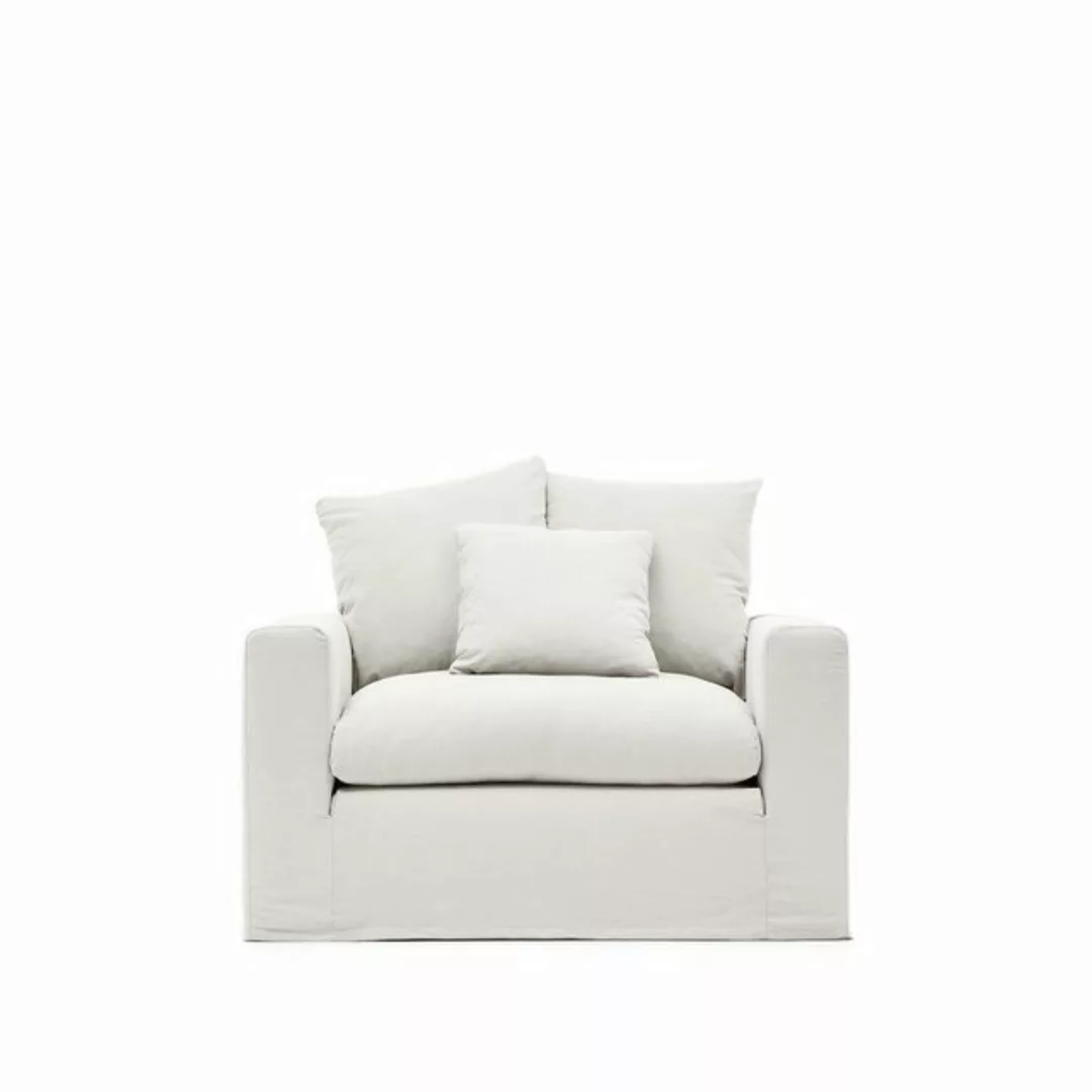 Natur24 Sofa Sessel Nora 140 x 68 x 104 cm Leinen Baumwolle Naturfarben Wei günstig online kaufen