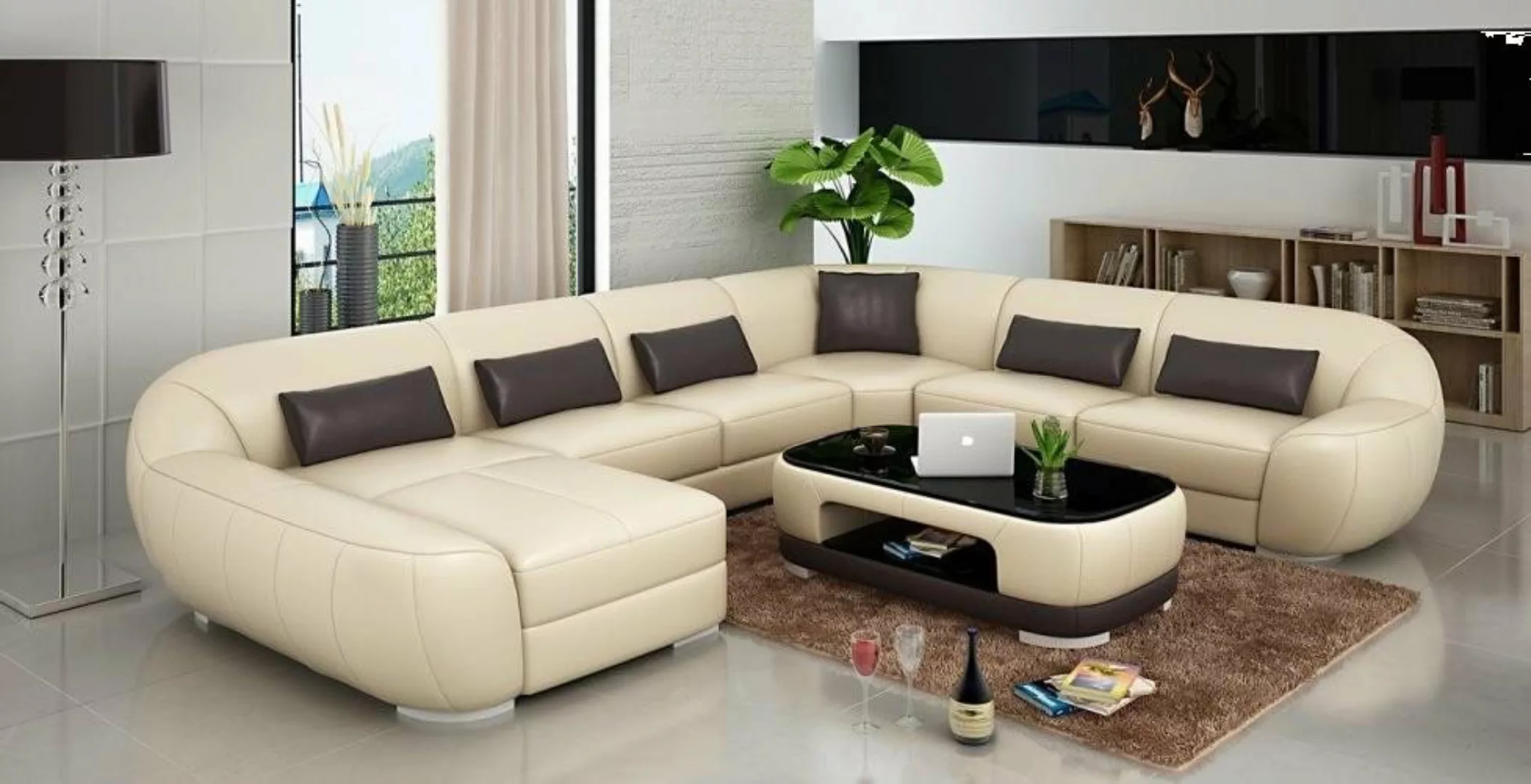 Xlmoebel Ecksofa Neue Eckcouch mit USB Anschluss in modernem Ledergewand, H günstig online kaufen