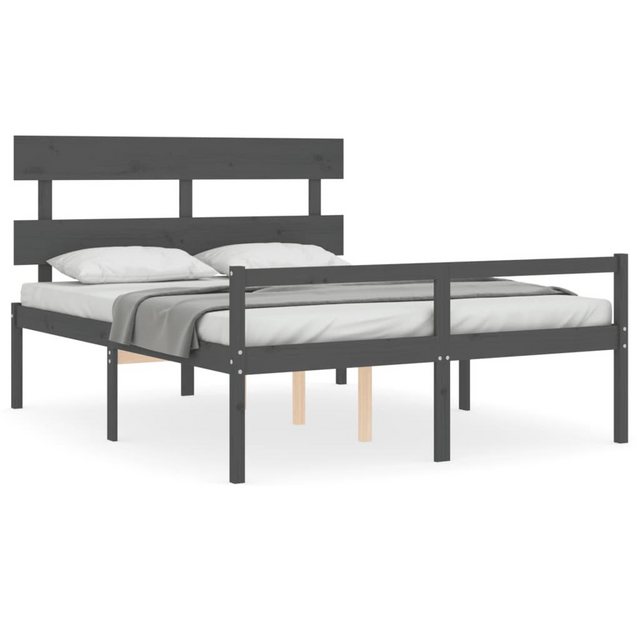 vidaXL Bett Seniorenbett mit Kopfteil Grau Kingsize Massivholz günstig online kaufen