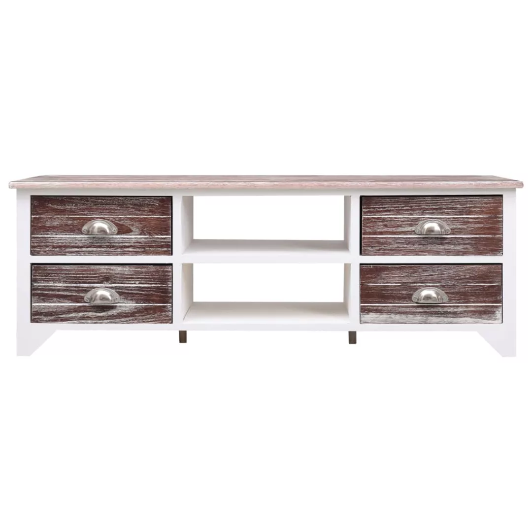 Tv-schrank Weiß Und Braun 115x30x40 Cm Paulownia Holz günstig online kaufen