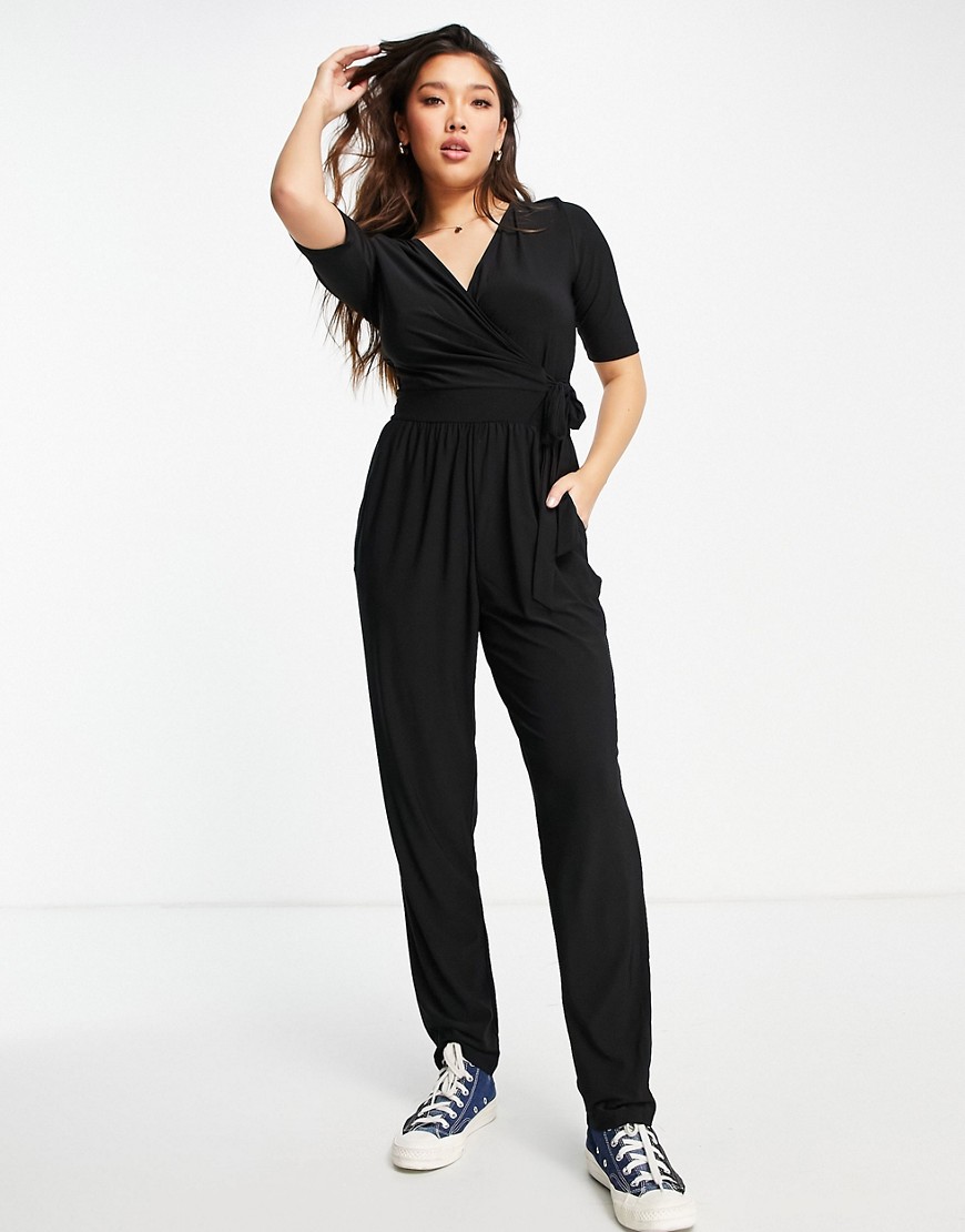 Gilli – Jumpsuit mit gewickelter Vorderseite in Schwarz günstig online kaufen