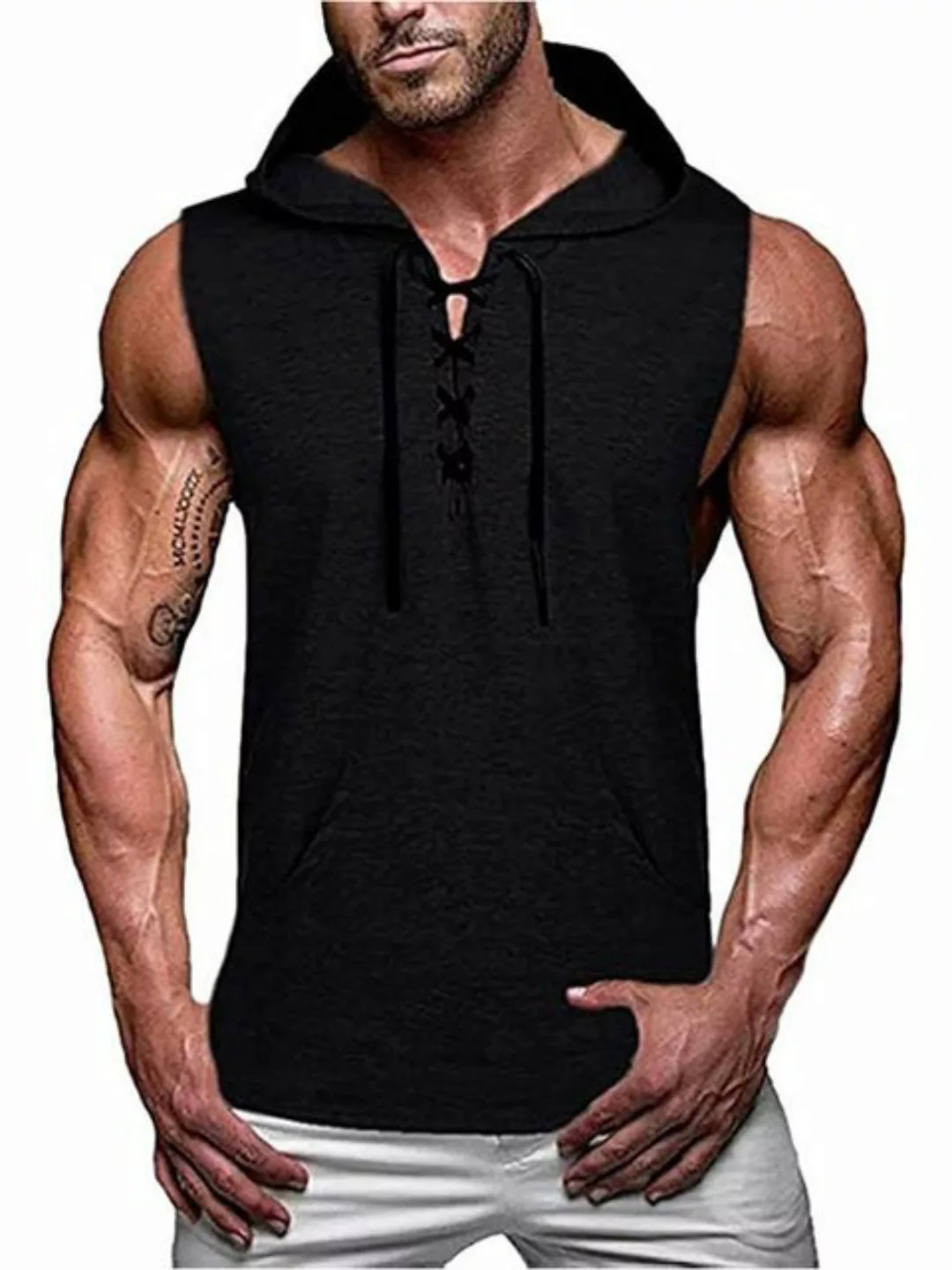 KIKI Hoodie Herren Tank Top Kapuze Tankshirt Ärmellos Bodybuilding Shirt Ho günstig online kaufen