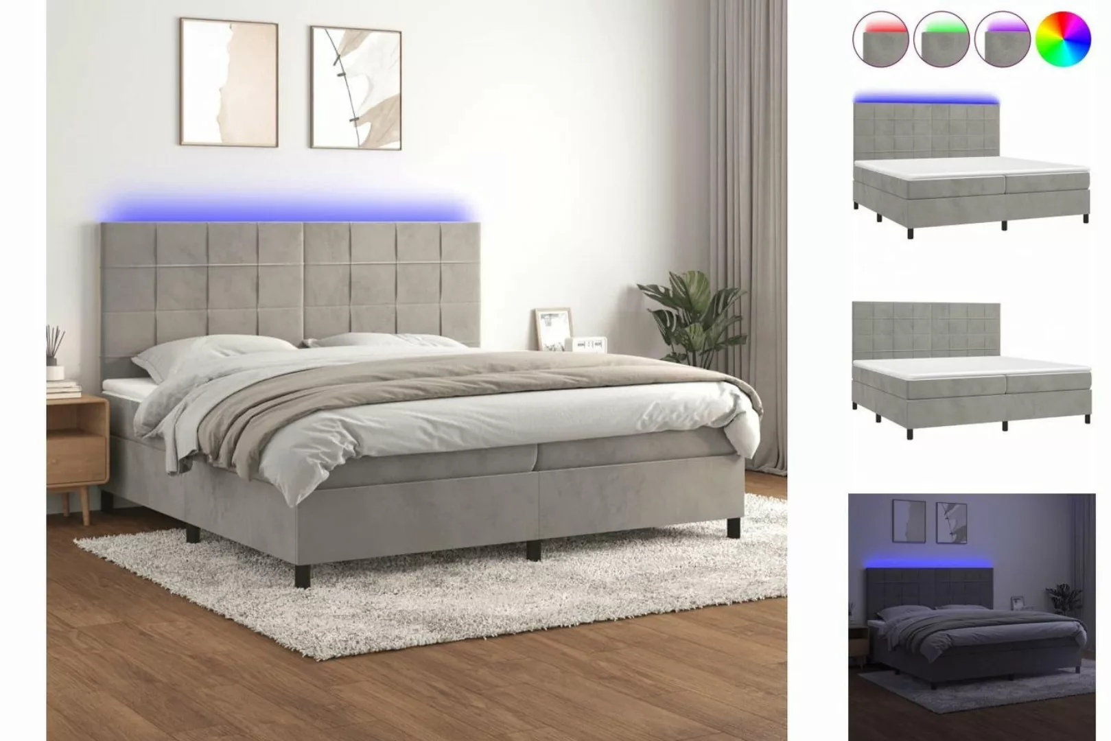 vidaXL Boxspringbett Boxspringbett mit Matratze & LED Samt (200 x 200 cm, H günstig online kaufen