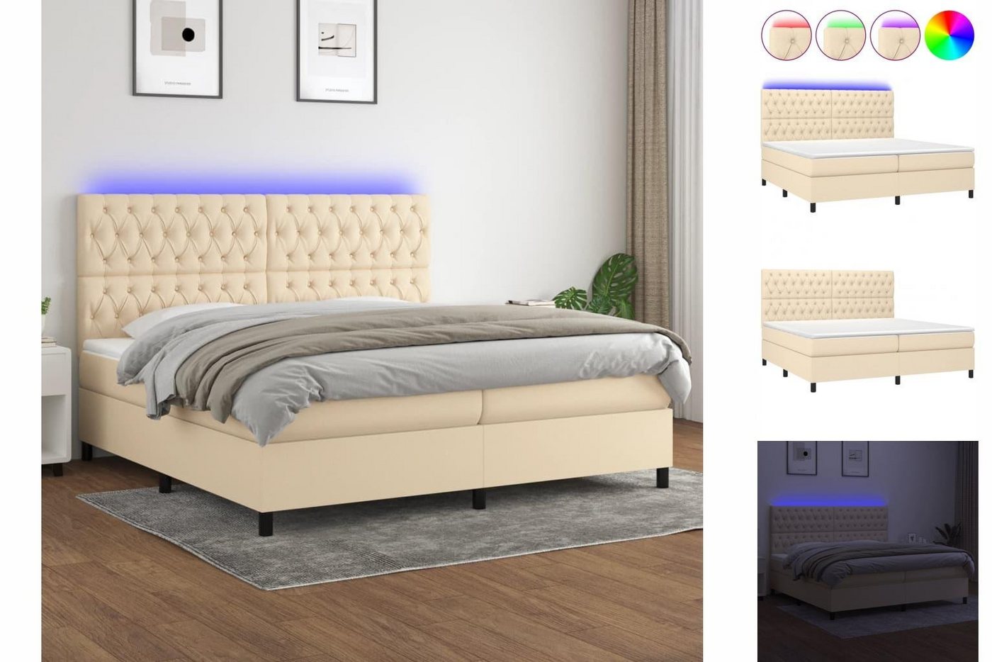 vidaXL Bettgestell Boxspringbett mit Matratze LED Creme 200x200 cm Stoff Be günstig online kaufen