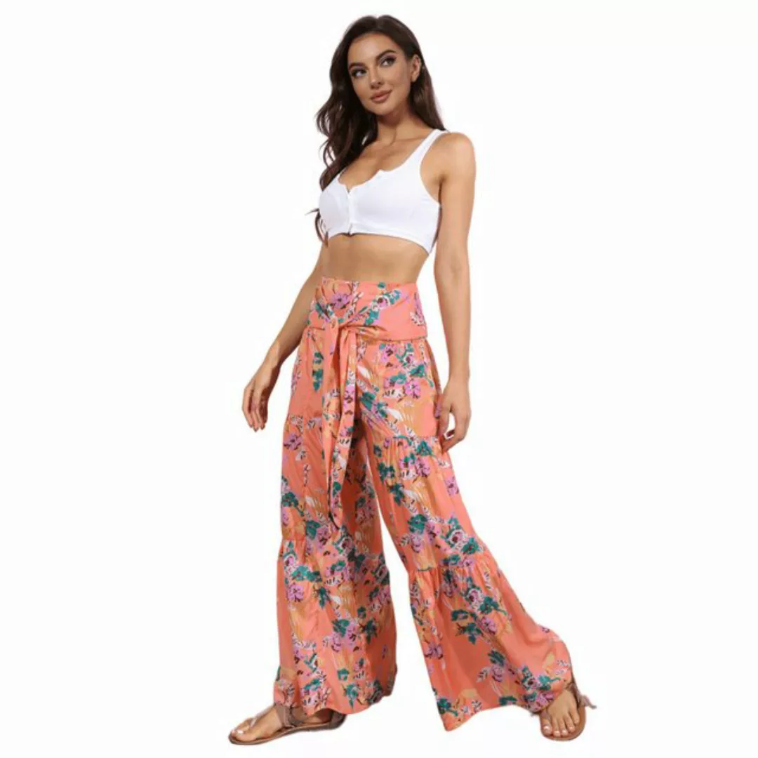 AUKUU Loungepants Bohemian-Stil, hohe Taille, weite Damenhose günstig online kaufen