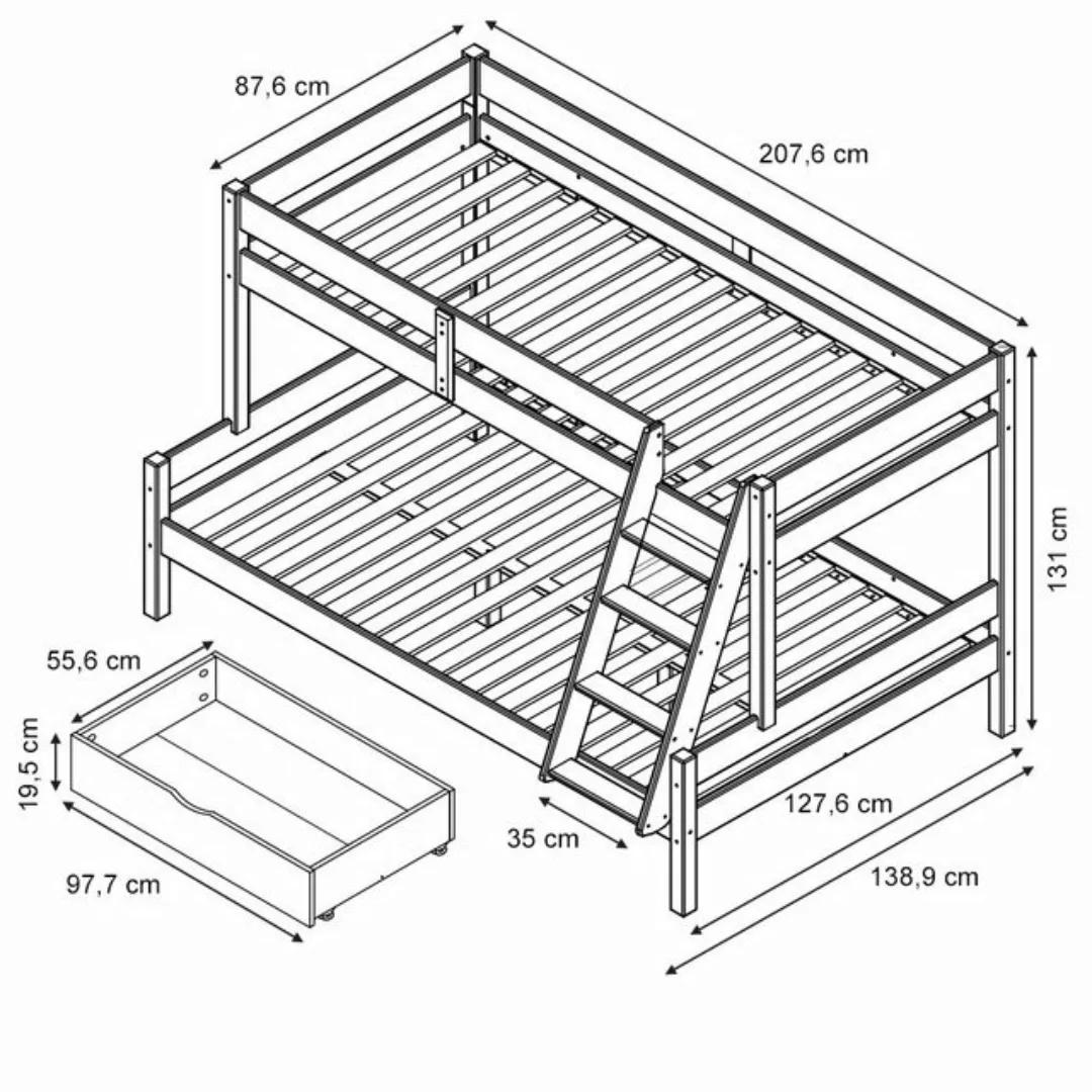 VitaliSpa® Etagenbett Everest, Weiß, 120x200 / 80x200 cm mit 2 Matratzen un günstig online kaufen