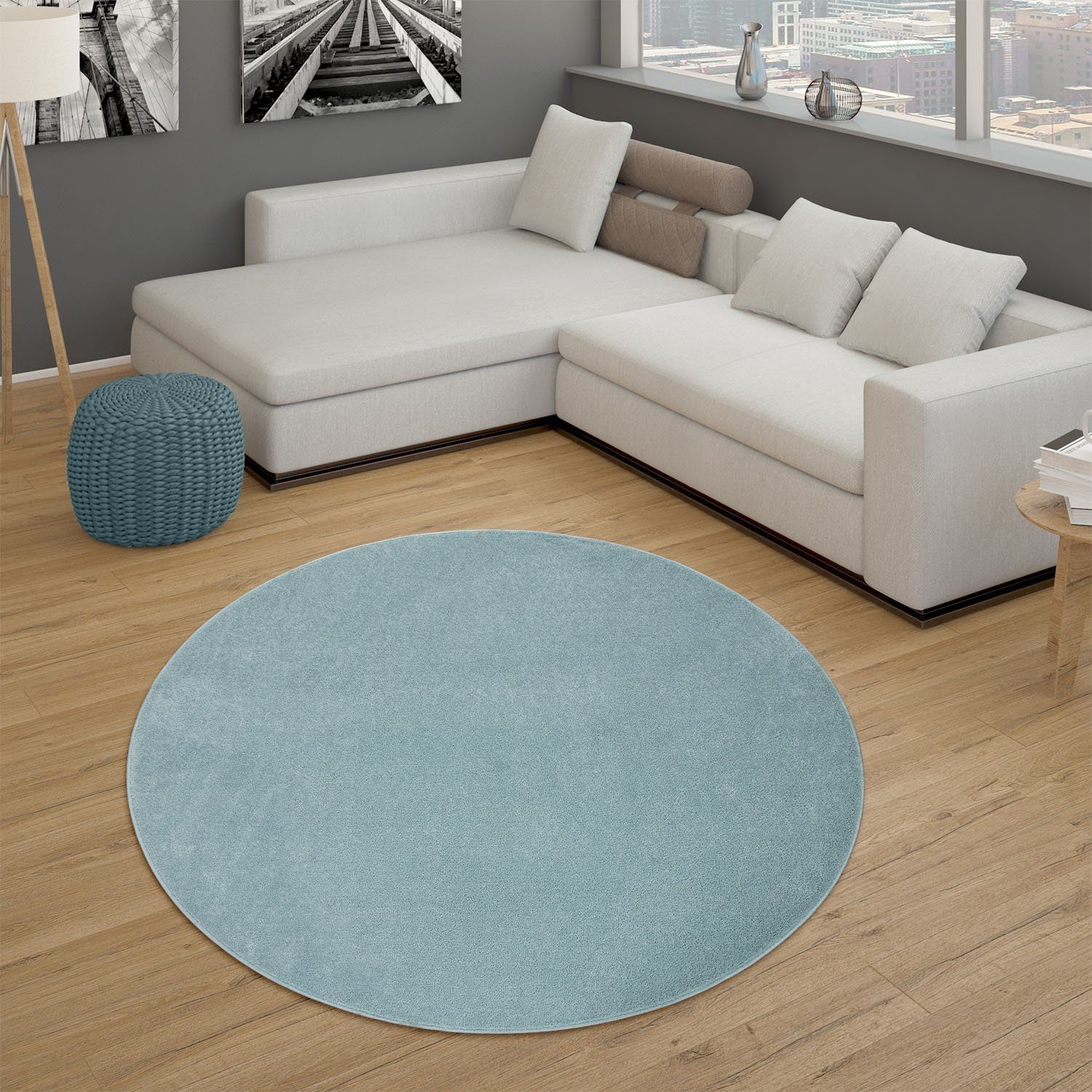 Paco Home Teppich »Porto 890«, rund, 13 mm Höhe, Kurzflor, Uni-Farben, idea günstig online kaufen