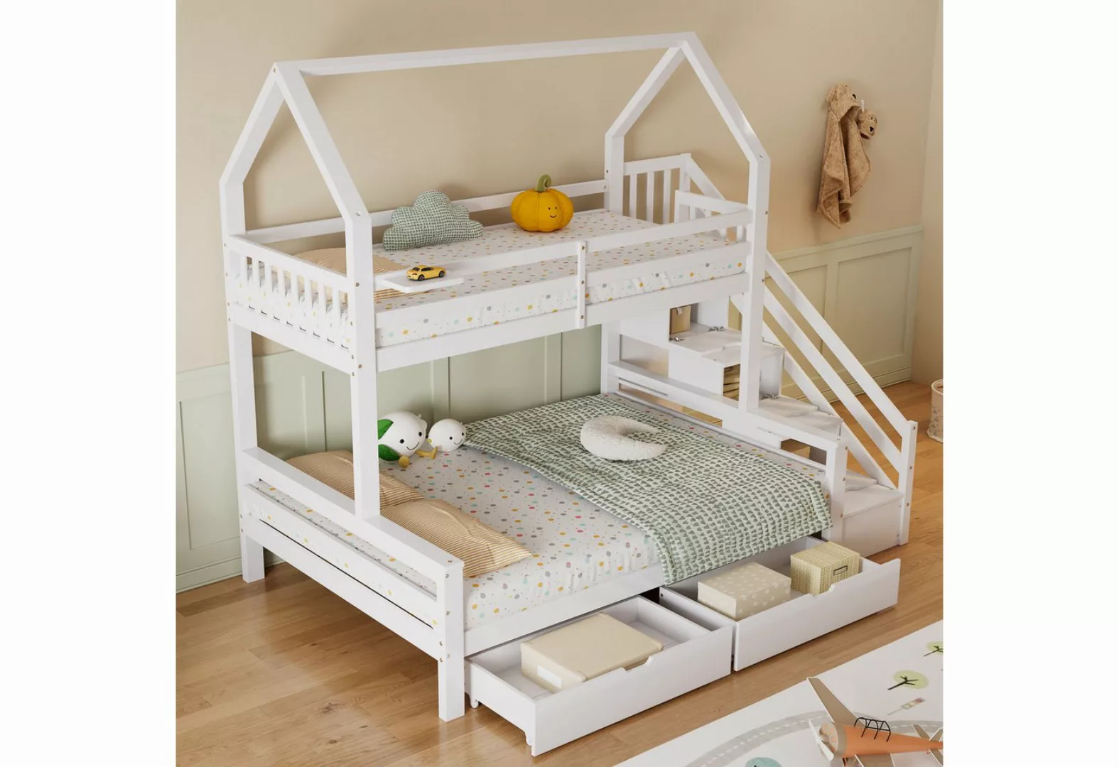 TavilaEcon Etagenbett Kinderbett Hausbett mit 2 Schubladen und einem Regal, günstig online kaufen