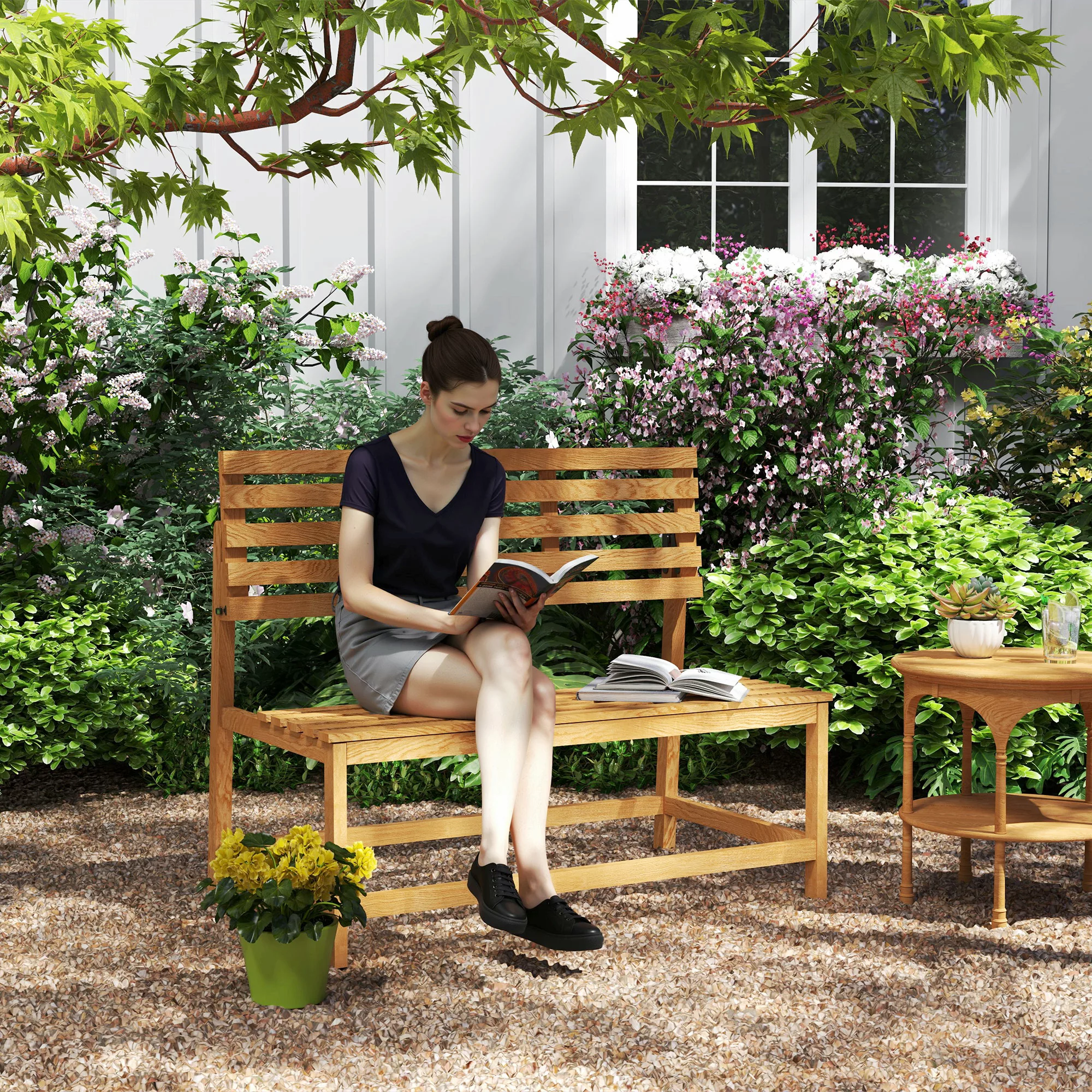 Outsunny 2-Sitzer Gartenbank Holz, wetterfest Sitzbank, UV-Beständig Garten günstig online kaufen