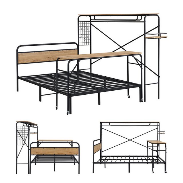 SeedWave Metallbett Doppelbett mit Stehkleiderständer und Schreibtisch auf günstig online kaufen