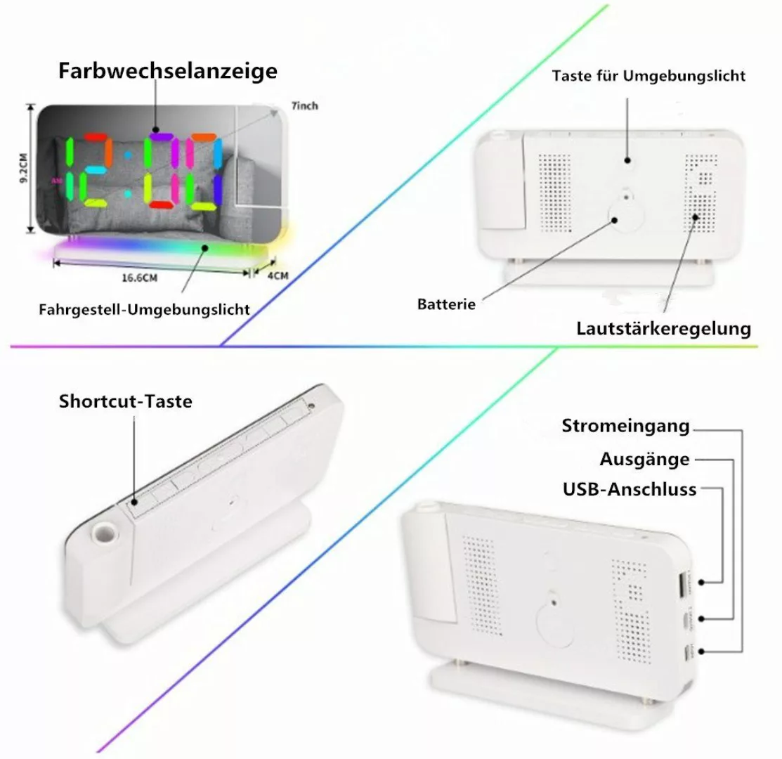 autolock Wecker Wecker Digital,Wecker Mit Projektion,LED-Spiegeluhr günstig online kaufen