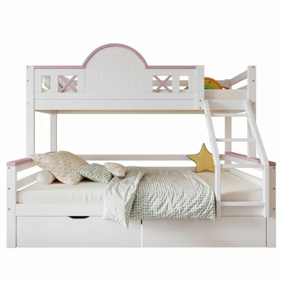 Flieks Etagenbett, Kinderbett 90x200cm+140x200cm mit 2 Schubladen und Schrä günstig online kaufen