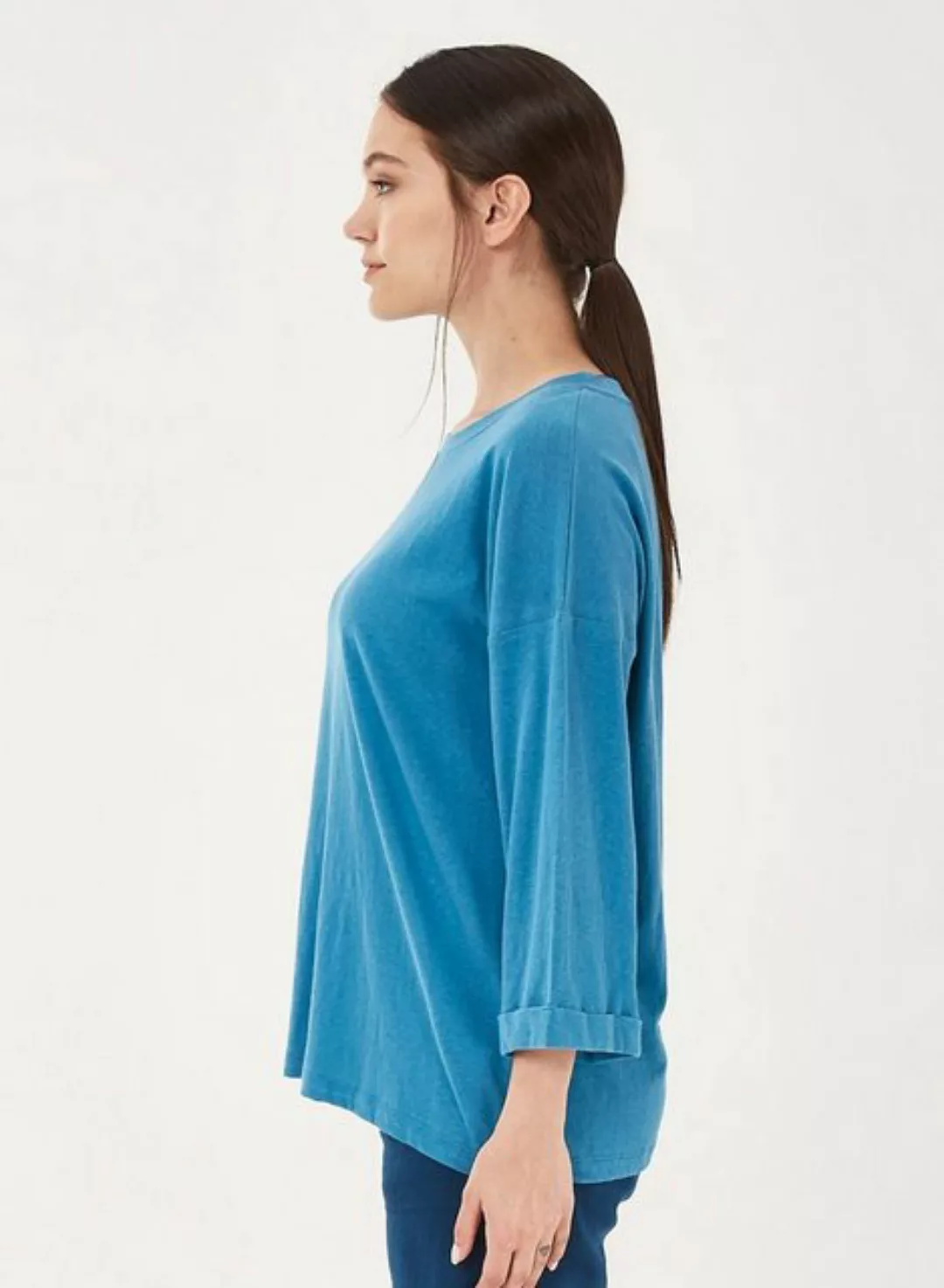 T-shirt Aus Bio-baumwolle Und Linen Mit 3/4 Ärmeln günstig online kaufen