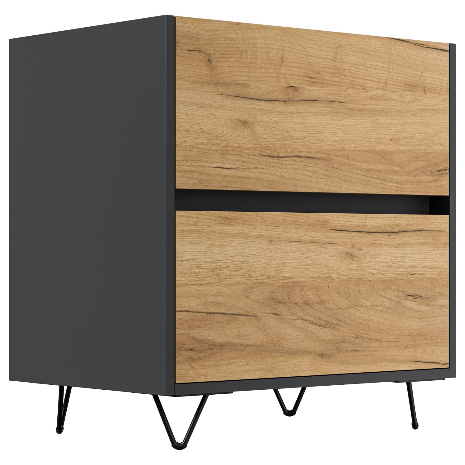 Posseik Nachttisch Industrial A 2 Schubladen 60 cm Grafit Eiche Front günstig online kaufen