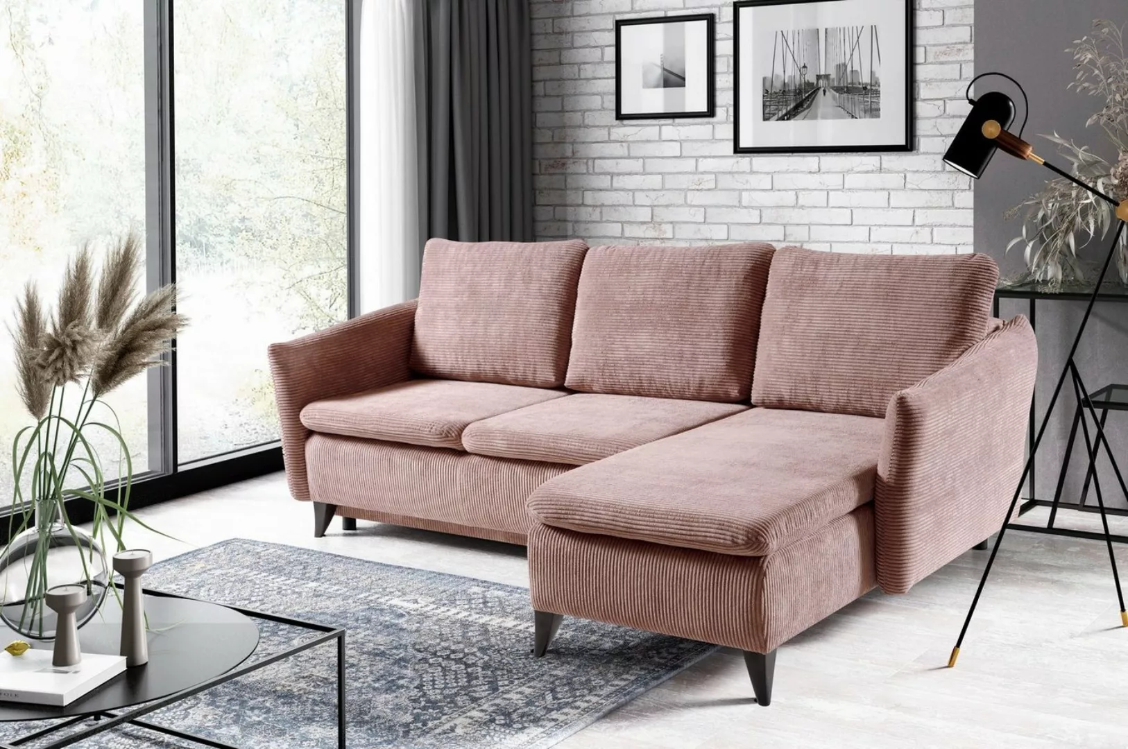 WERK2 Ecksofa »Loppo L-Form«, Cord-Schlafcouch mit losen Rückenkissen, Sofa günstig online kaufen