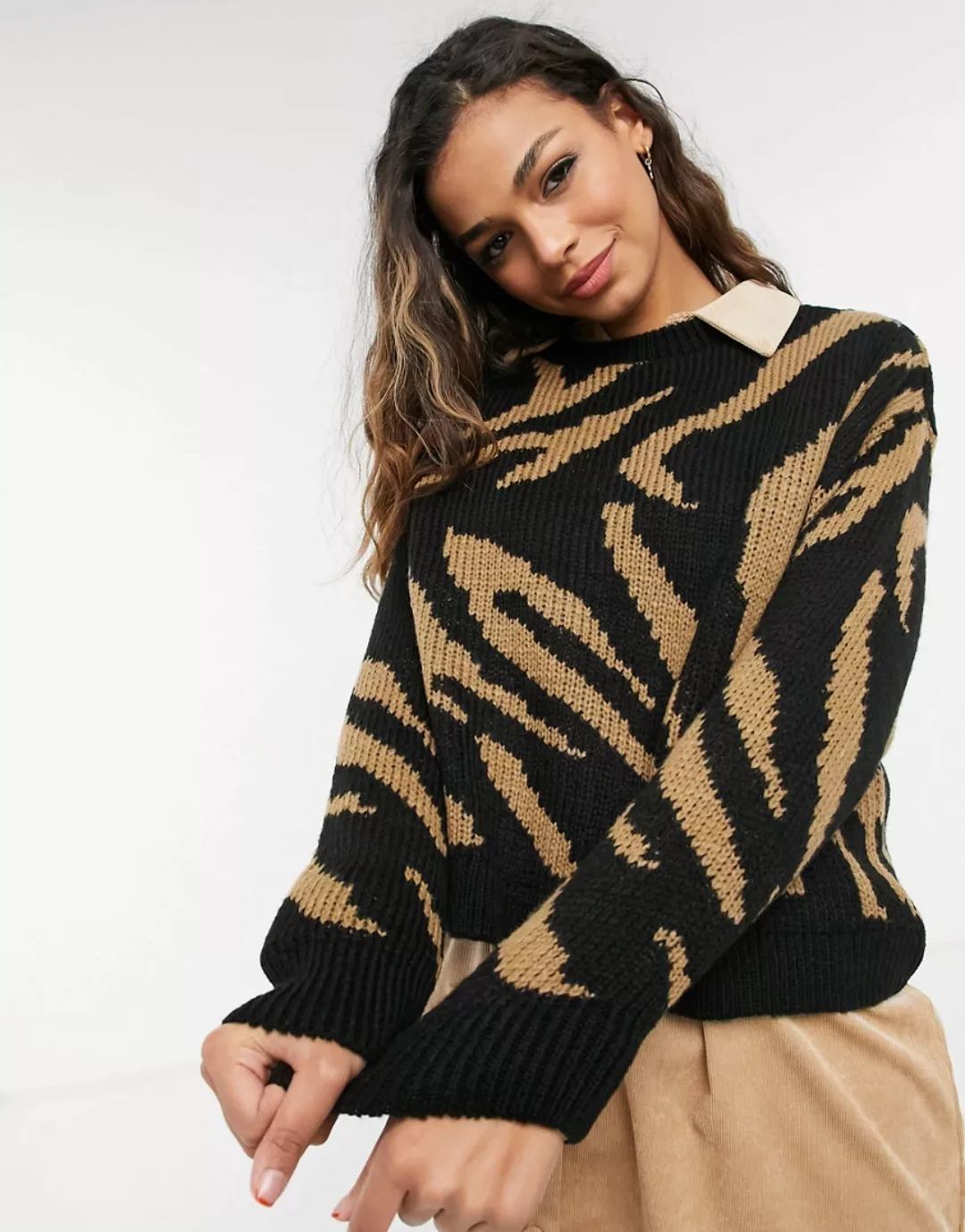 ASOS DESIGN – Pullover mit Animalprint-Schwarz günstig online kaufen