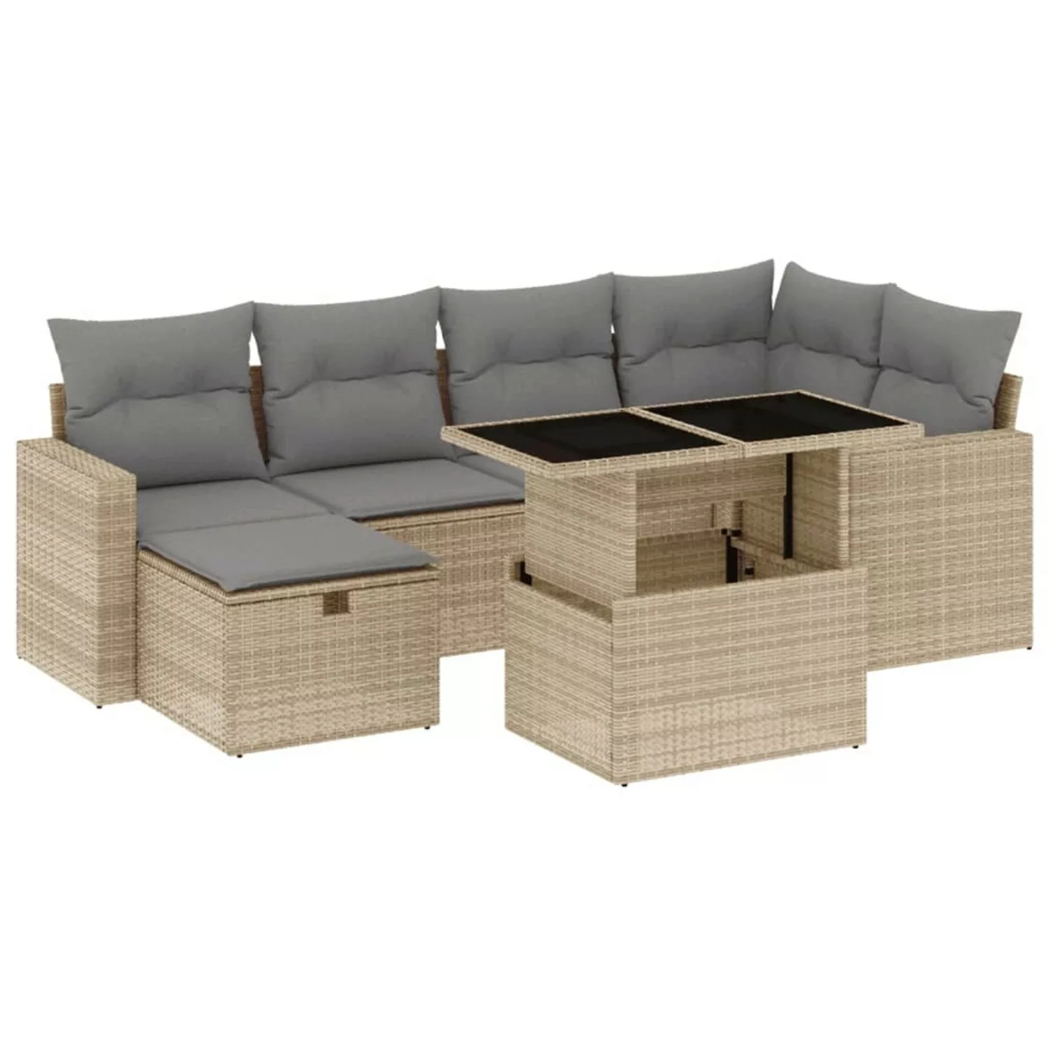 vidaXL 7-tlg Garten-Sofagarnitur mit Kissen Beige Poly Rattan Modell 364 günstig online kaufen