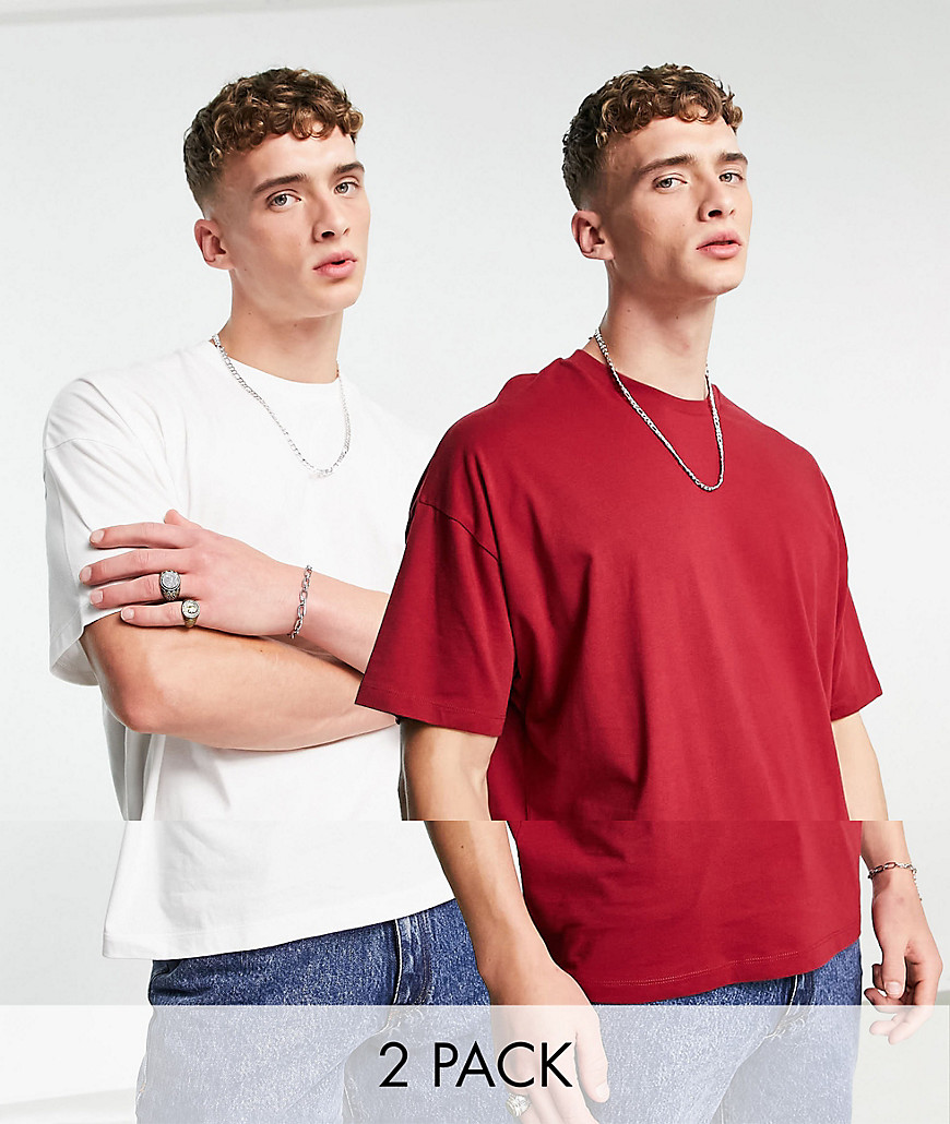 ASOS DESIGN – Oversize-T-Shirts aus Bio-Baumwolle im 2er-Pack-Mehrfarbig günstig online kaufen