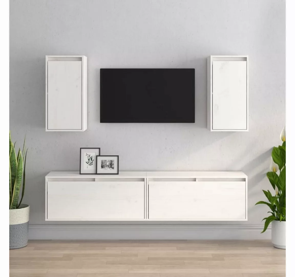 vidaXL TV-Schrank TV-Schränke 4 Stk Weiß Massivholz Kiefer Lowboard Lowboar günstig online kaufen