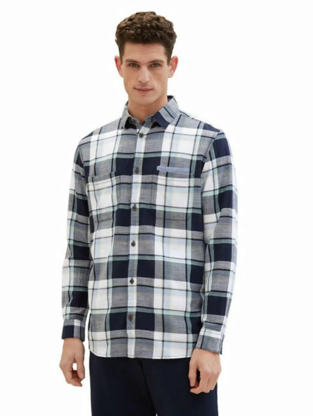 TOM TAILOR T-Shirt comfort checked shirt, navy mint check günstig online kaufen