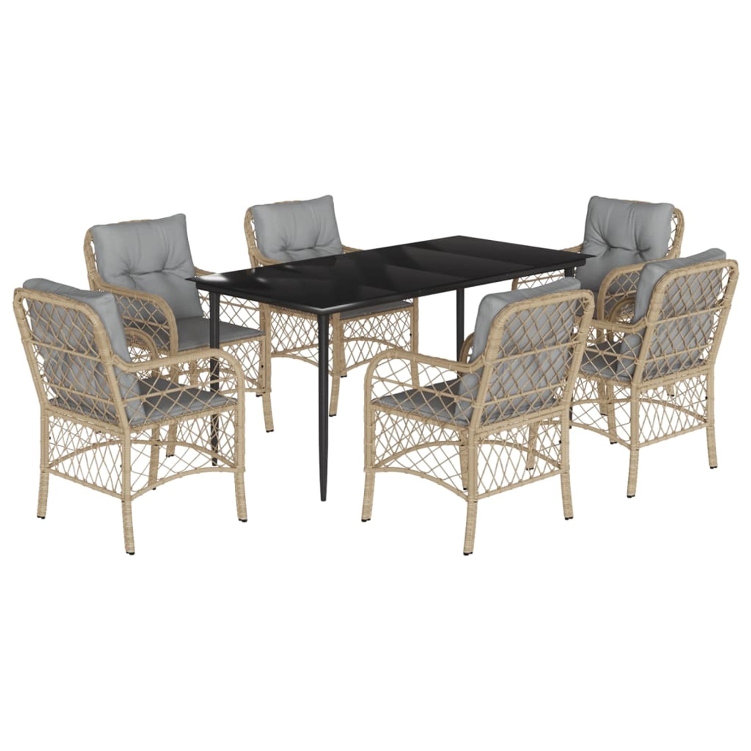 vidaXL 7-Tlg Garten-Essgruppe mit Kissen Beigemischung Poly Rattan 3212156 günstig online kaufen