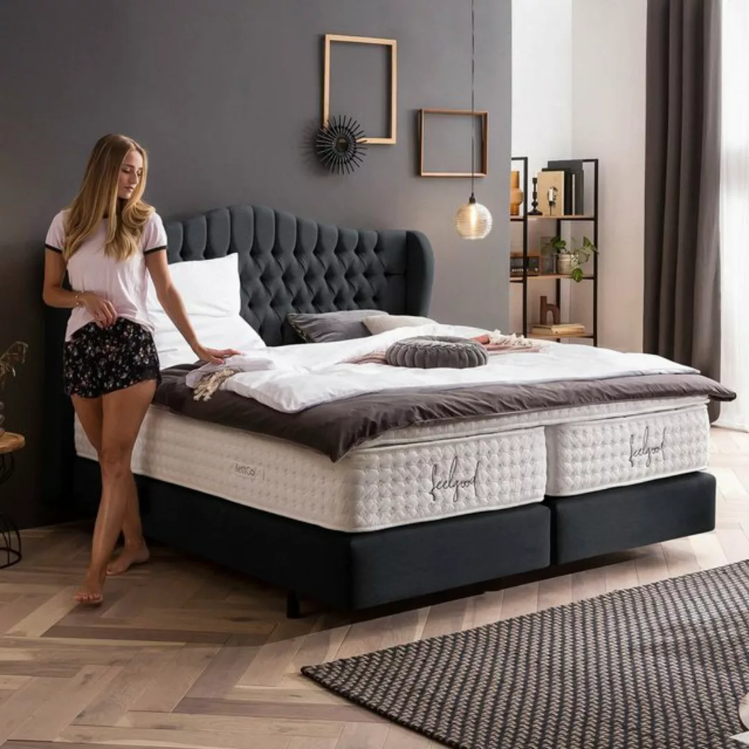 BettCo Boxspringbett Maison (in Schwarz Webstoff, 180 x 200 cm), Chesterfie günstig online kaufen