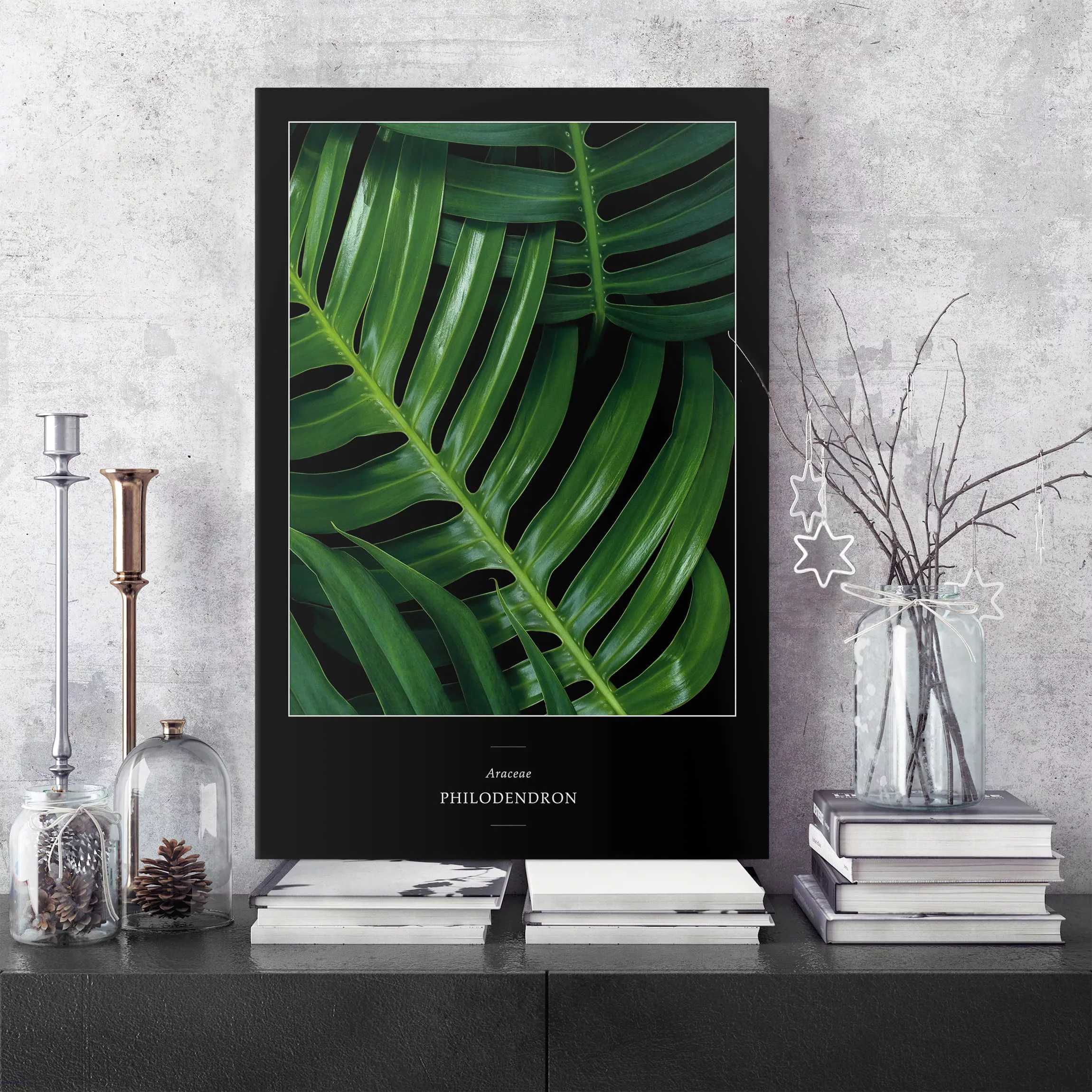 Leinwandbild Küche - Hochformat Tropische Blätter Philodendron günstig online kaufen