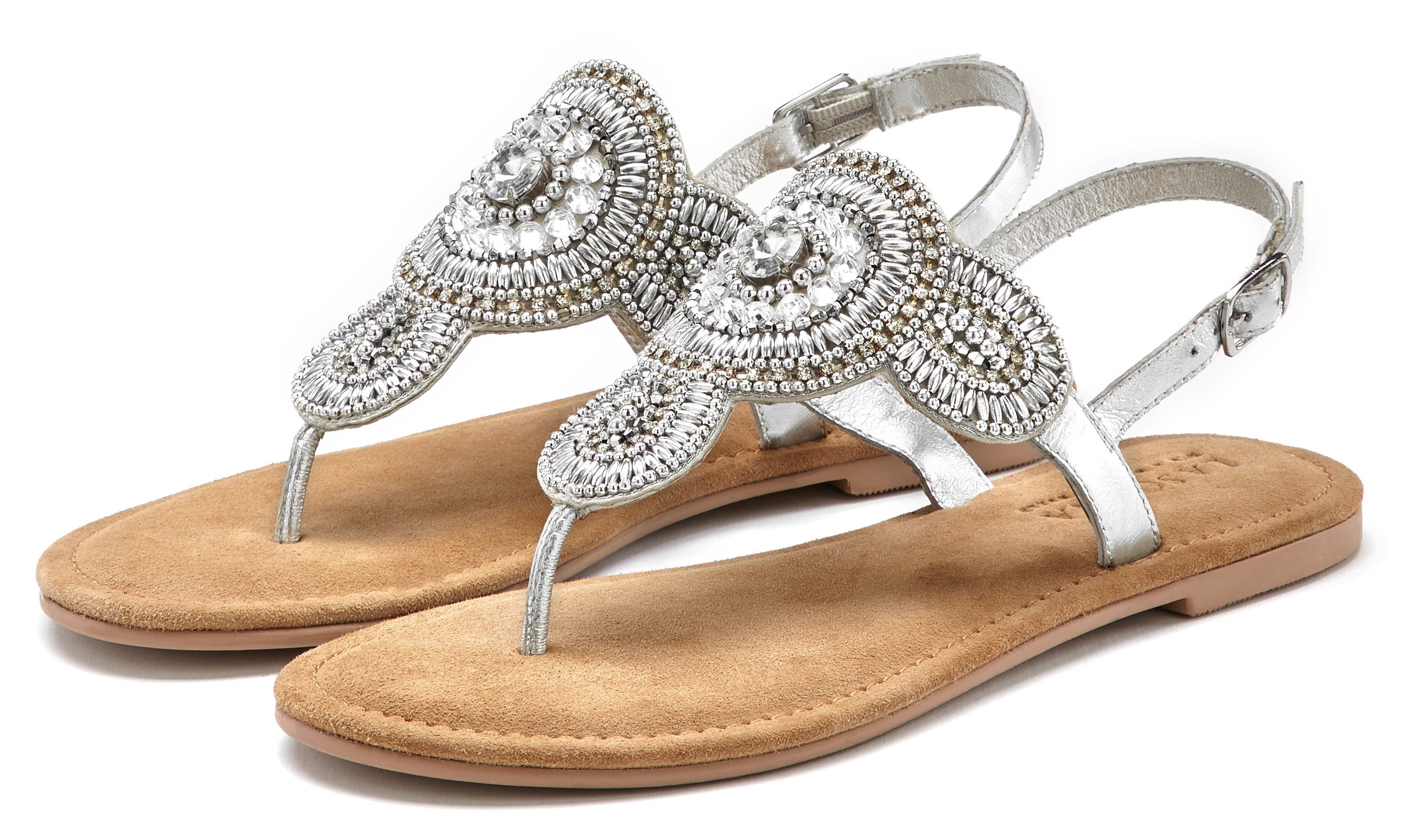 LASCANA Zehentrenner Sandale, Pantolette in Glitzer-Optik günstig online kaufen