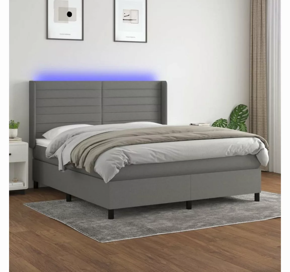 vidaXL Boxspringbett Boxspringbett mit Matratze LED Dunkelgrau 160x200 cm S günstig online kaufen