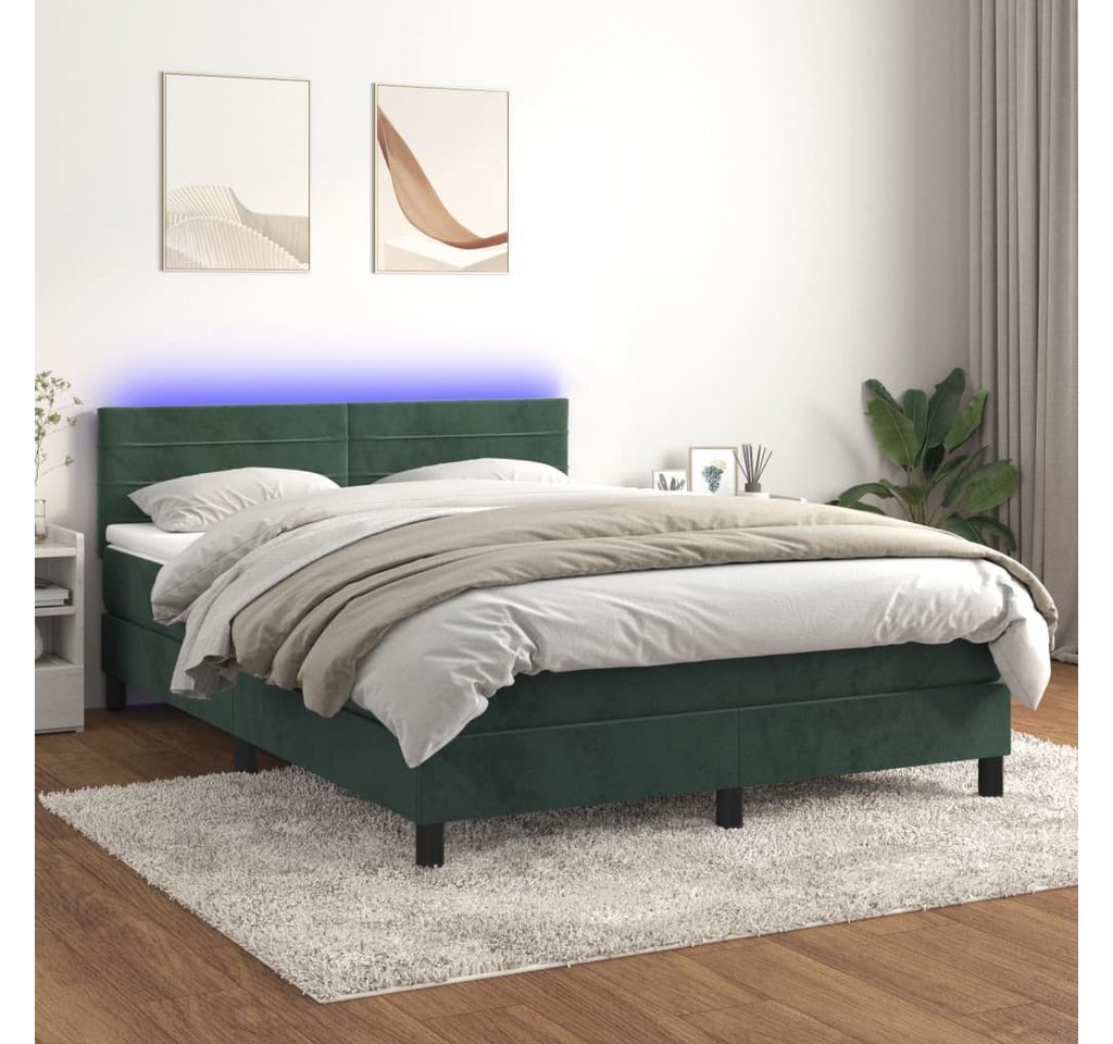 vidaXL Boxspringbett Boxspringbett mit Matratze LED Dunkelgrün 140x190 cm S günstig online kaufen