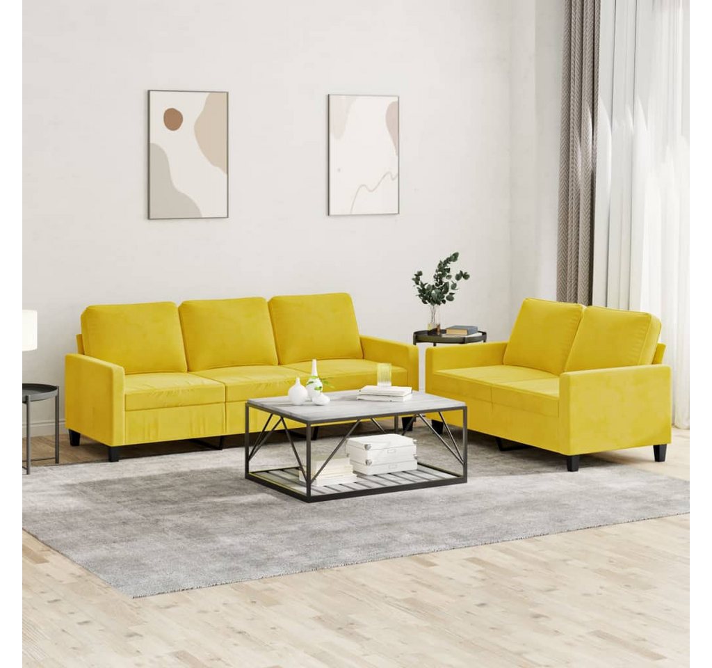 vidaXL Sofa Sofagarnitur Set mit Kissen Samt, 2-tlg., Gelb günstig online kaufen