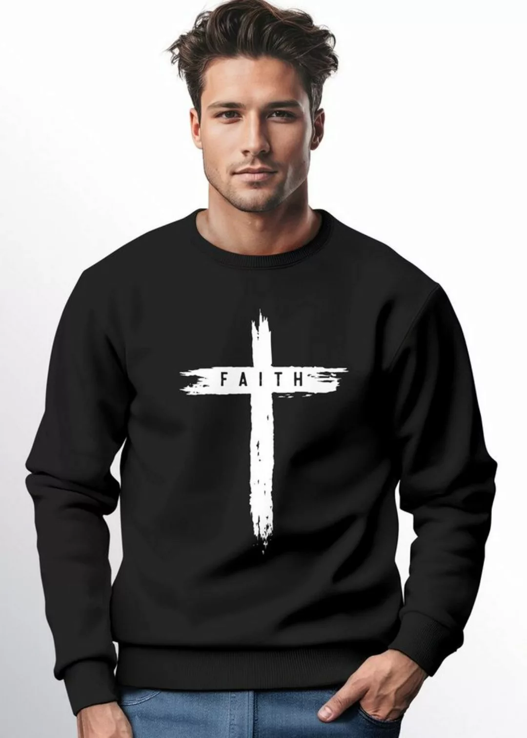 Neverless Sweatshirt Sweatshirt Herren Aufdruck Kreuz Cross Faith Glaube Tr günstig online kaufen