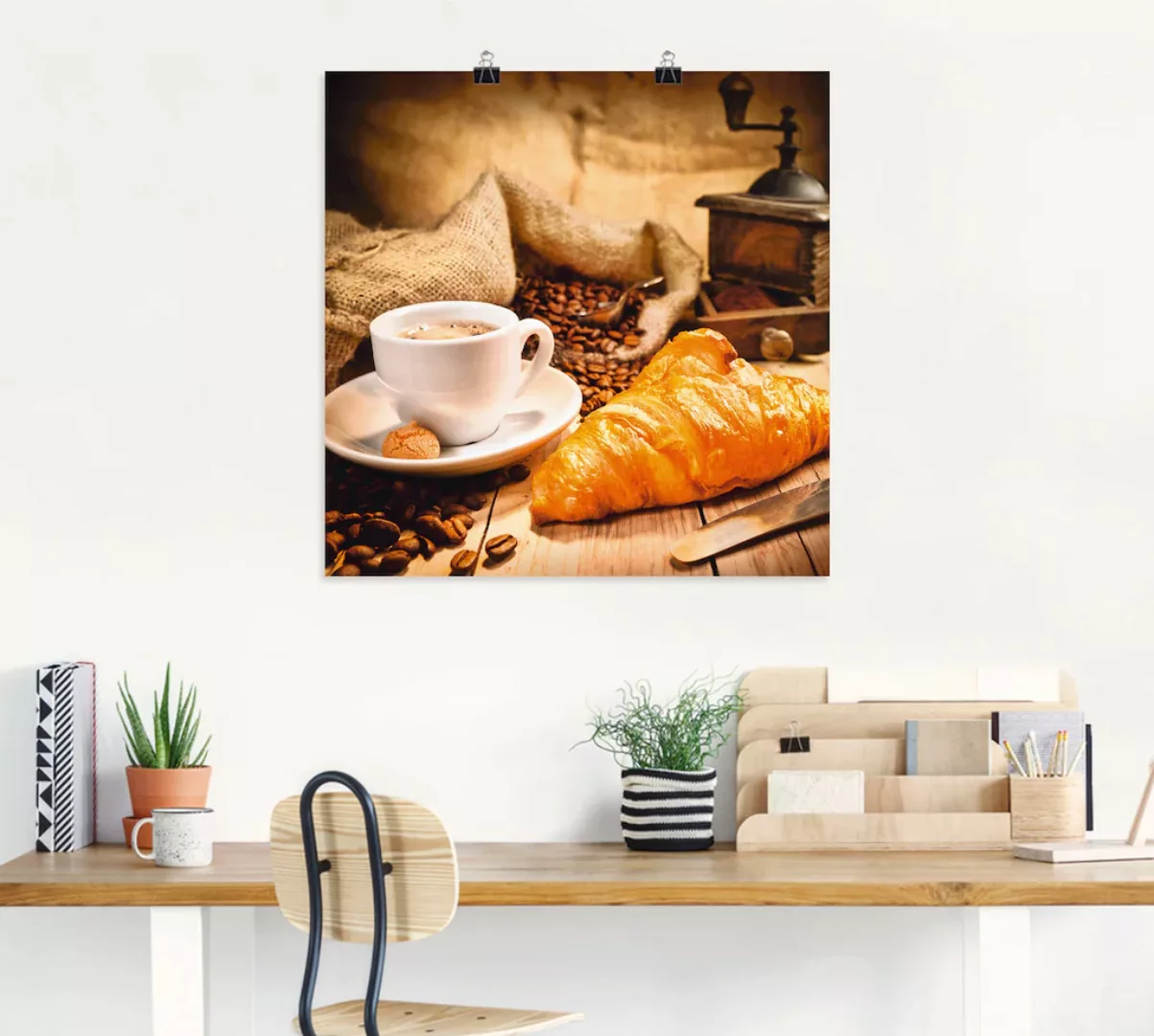 Artland Wandbild "Kaffeetasse mit Croissant", Getränke, (1 St.), als Leinwa günstig online kaufen