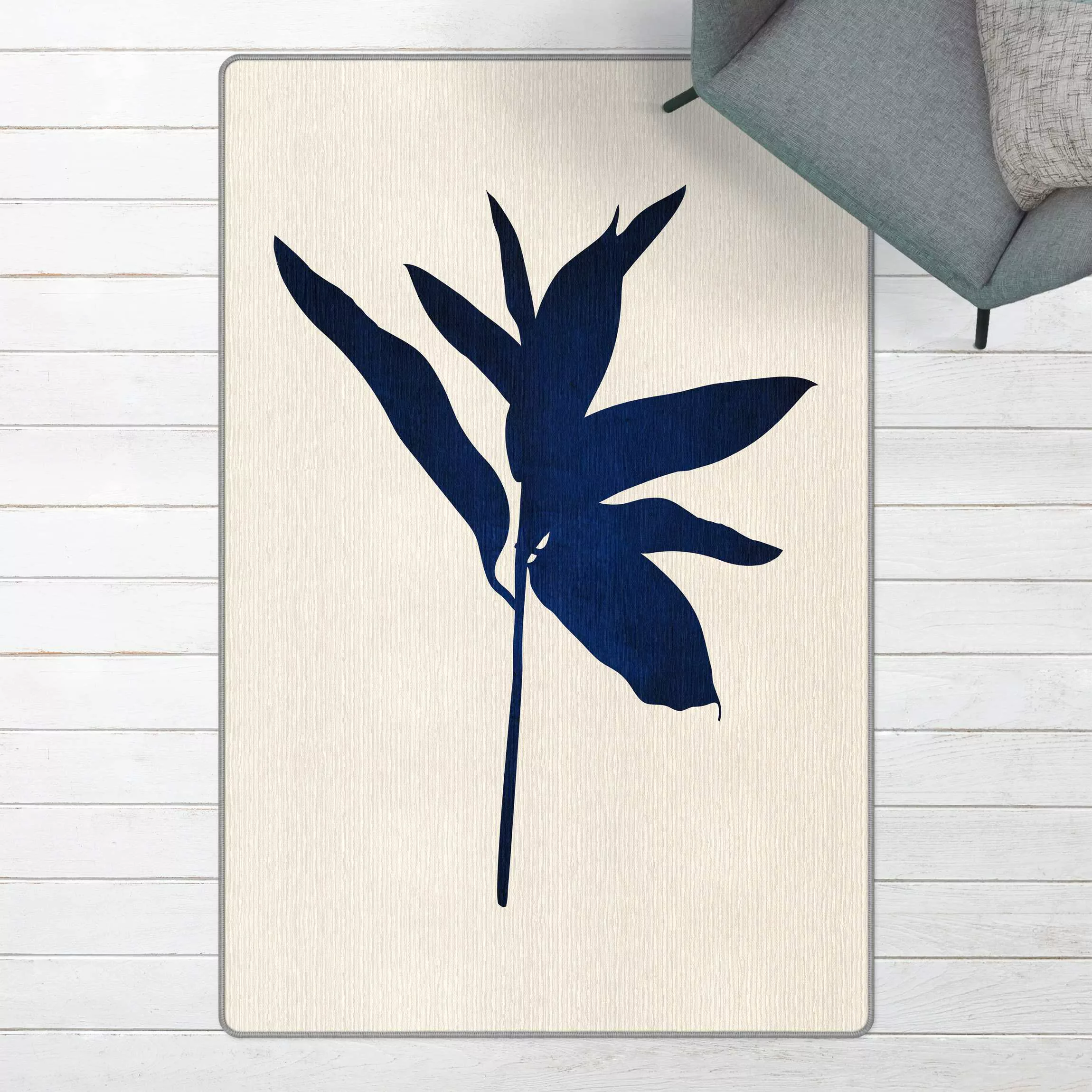 Teppich Grafische Pflanzenwelt - Blau günstig online kaufen